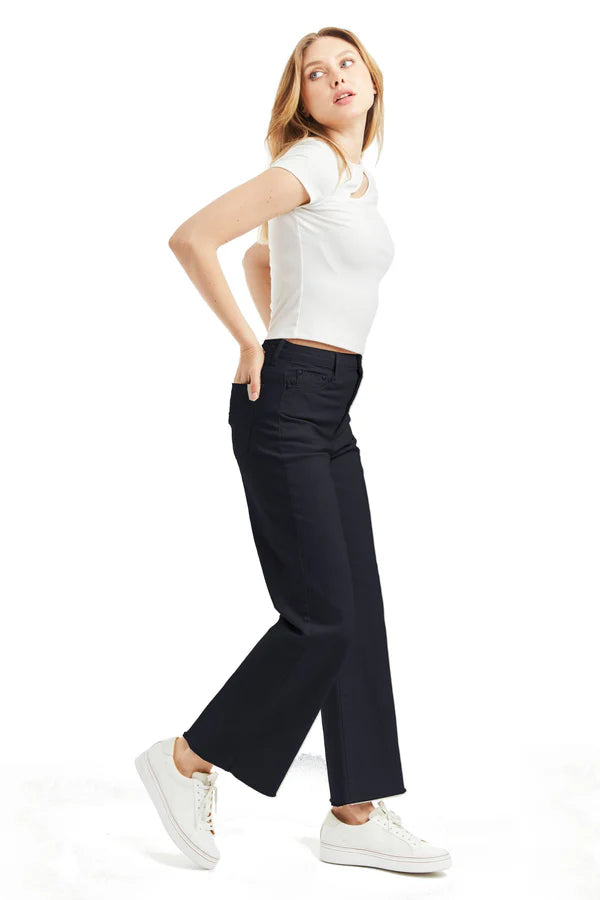 Alice High Rise Color Denim Wide Straight Ankle Crop Jeans for Women - Black | Comfortable & Stylish for Casual Wear, Office & Night Out