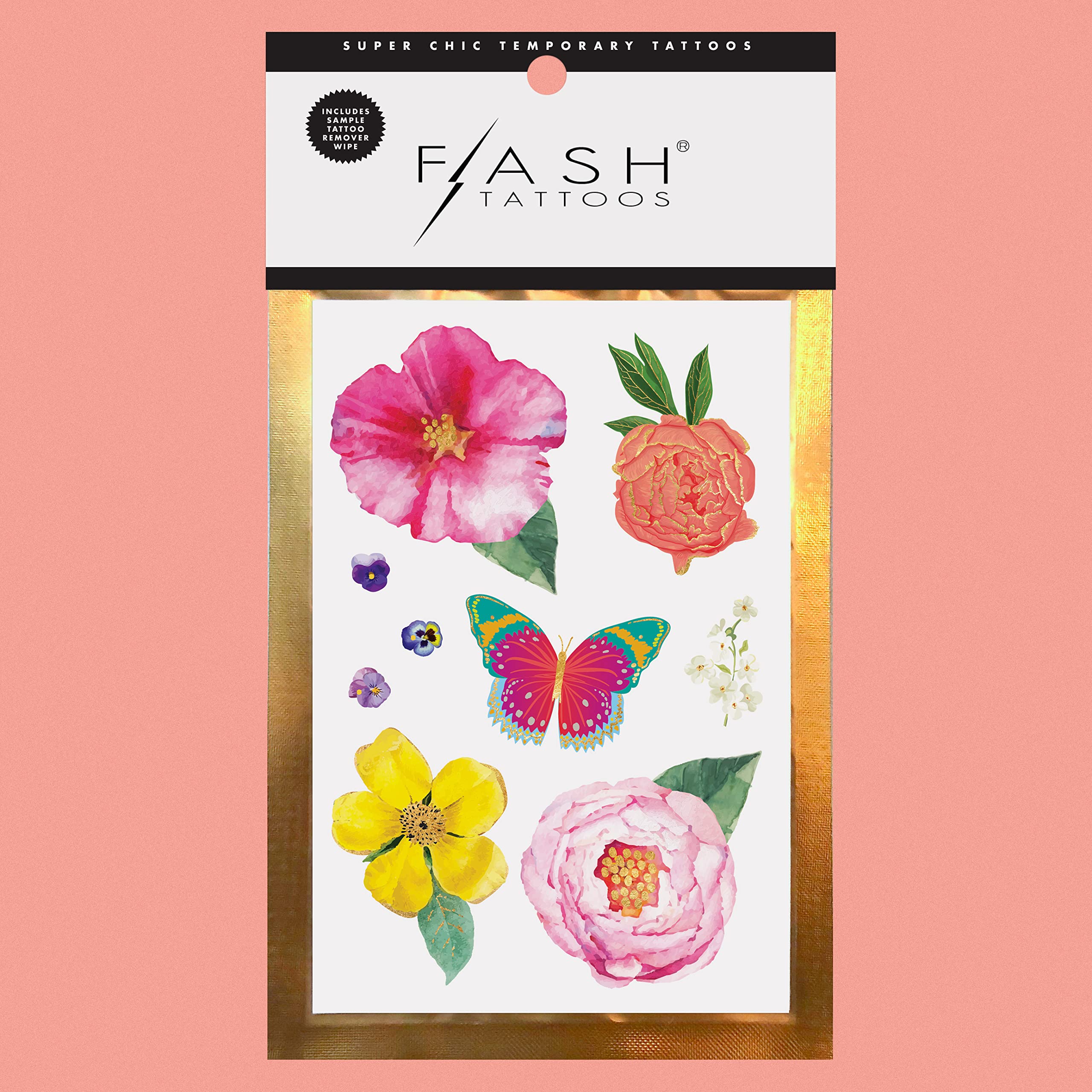 Premium Metallic Temporary Tattoos - 2 Mini Sheets with 9+ Waterproof Foil Tattoos (Flower, Butterfly & Neon Designs) | Perfect for Parties, Festivals & Body Art