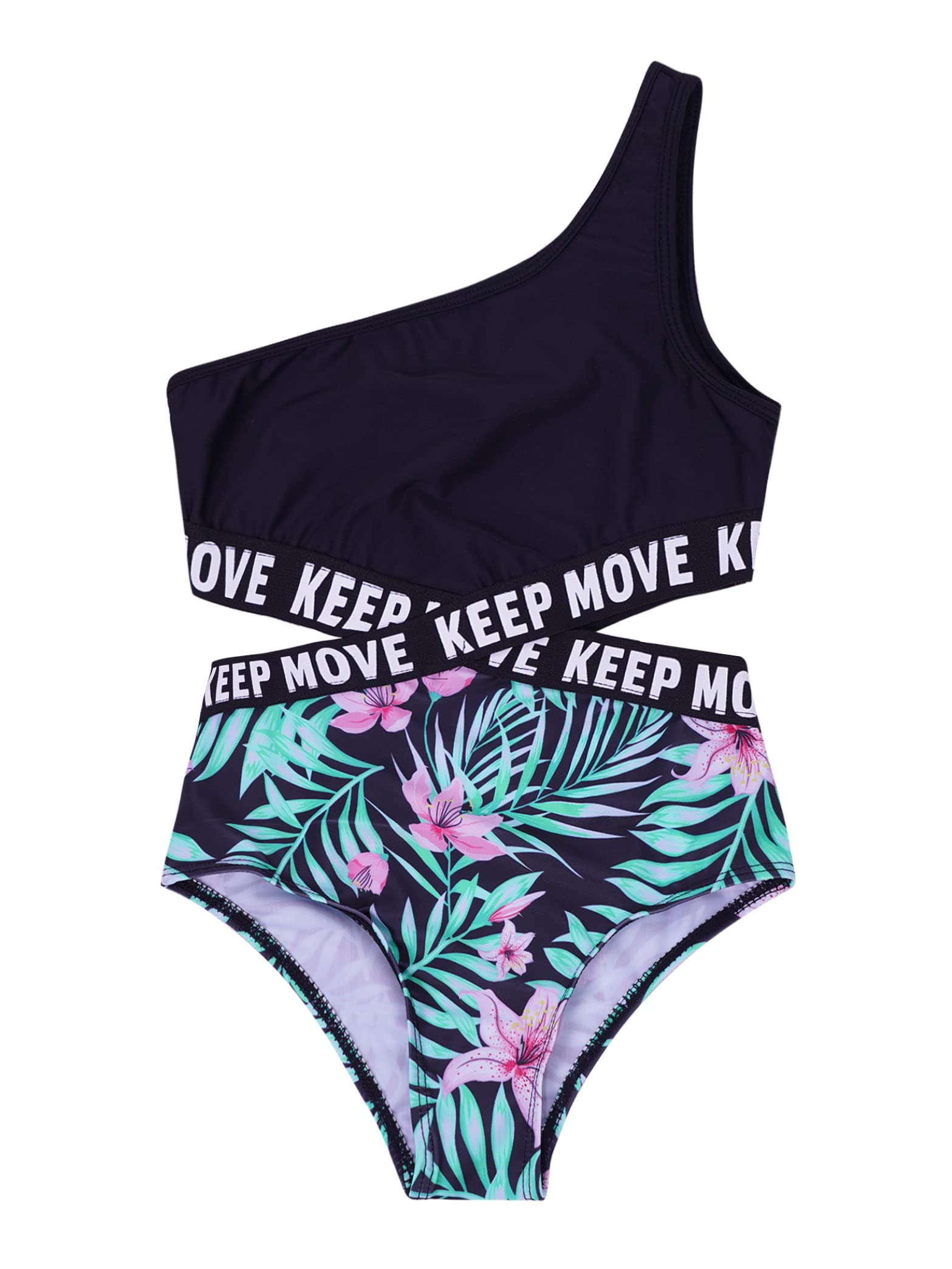 Girls One Shoulder Cutout Monokini Swimsuits - Athletic One Piece Bathing Suits for Kids - Perfect for Pool Parties, Beach Vacations & Swim Lessons