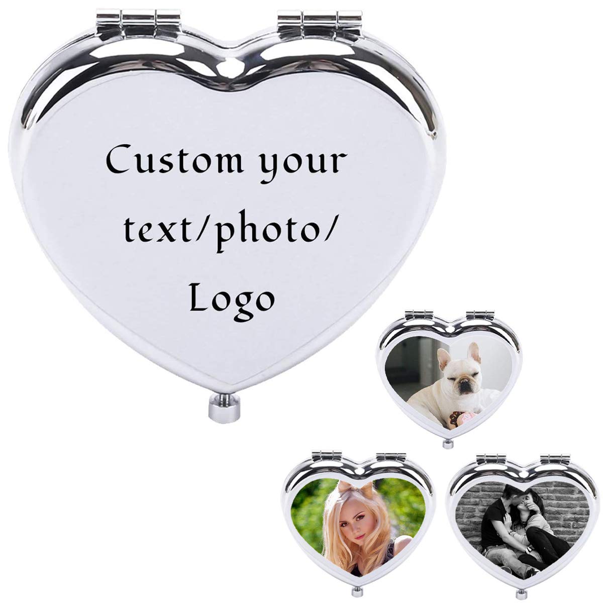Custom Compact Makeup Mirror - Personalized Double-Sided Travel Mirror with Custom Image/Text/Logo - Perfect Gift for Women, Sister & Girlfriend (Heart Shape) - Ideal for Travel, Home Vanity & Makeup On-The-Go