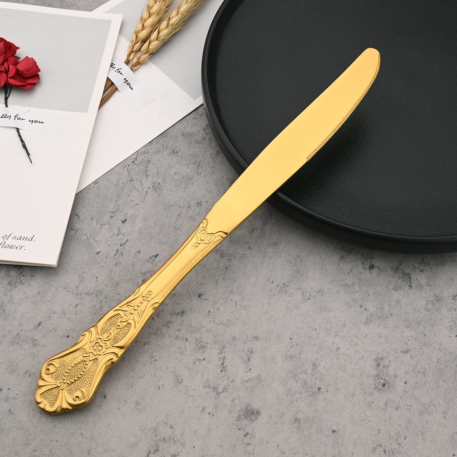 8-Piece Luxury Royal Silverware Set, 18/10 Stainless Steel Gold Flatware Set Service for 2 - Modern Mirror Polished Cutlery Set with Forks, Spoons & Knives - Dishwasher Safe - Perfect for Fine Dining, Wedding Gifts & Elegant Dinner Parties