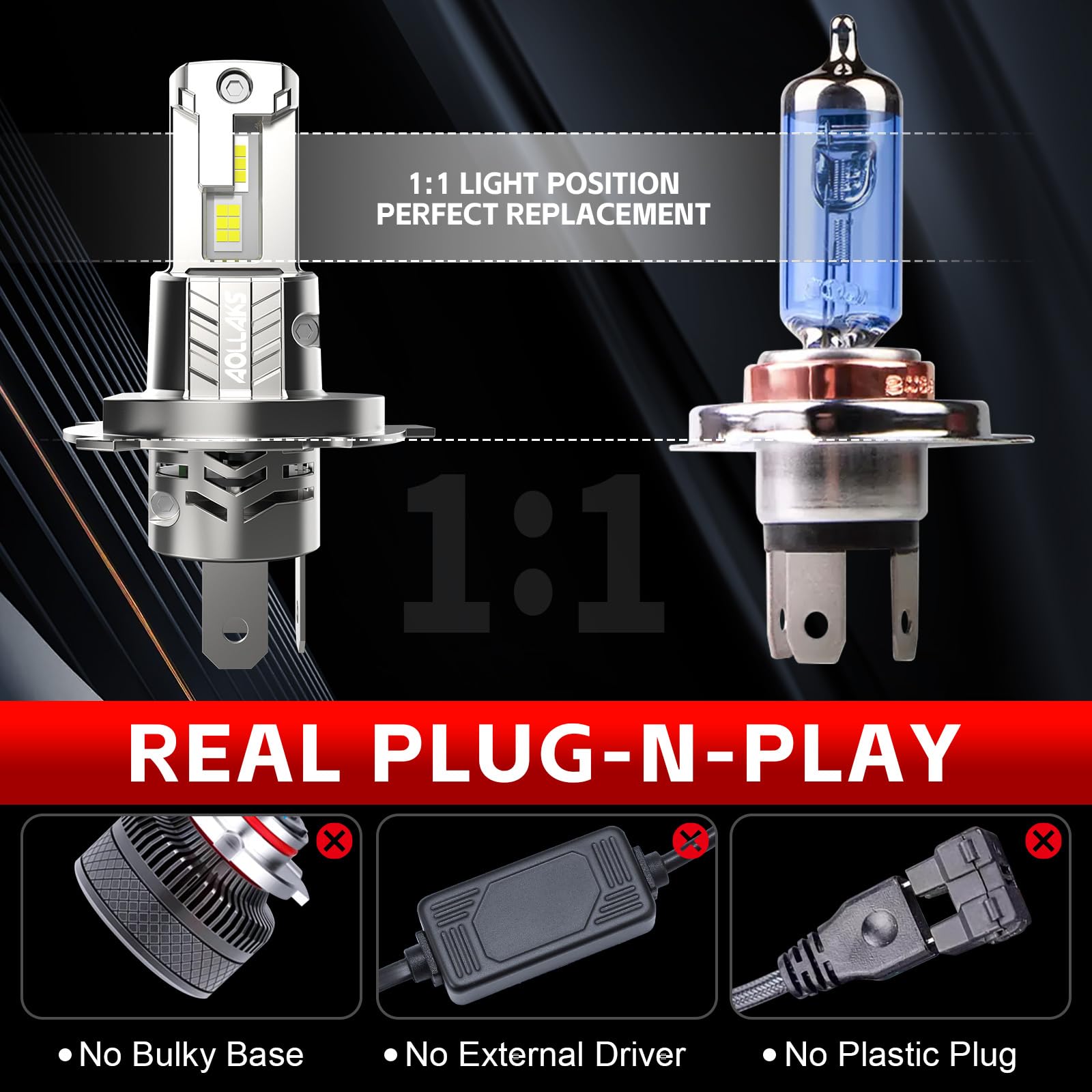 Upgraded H4/9003/HB2 LED Light Bulb - 800% Brighter 34000LM 6500K White High/Low Beam - Plug & Play, No Adapter Needed - Perfect for Cars, Trucks, Motorcycles & Fog Lights - Pack of 2 - Ideal for Night Driving & Off-Road Adventures