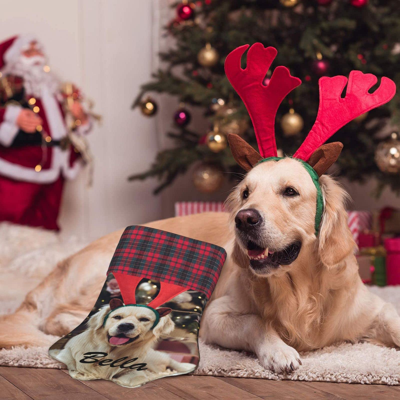 **Personalized Christmas Stocking for Dogs & Cats - Custom Paw Shaped Stocking with Pet Name & Photo - Holiday Decor Gift for Pet Lovers (Perfect for Fireplace, Tree, or Wall Decor)**