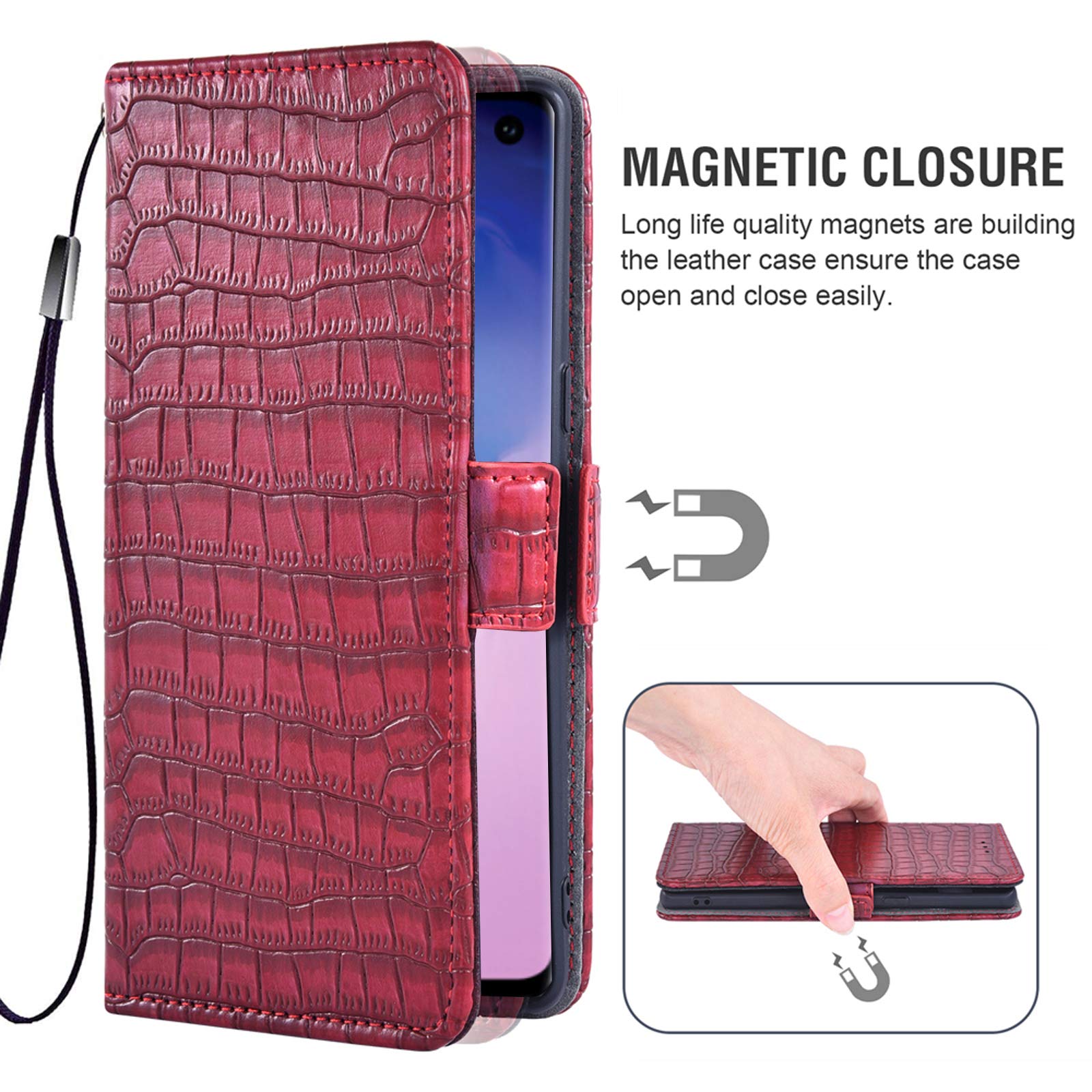 ASUWISH Samsung Galaxy S10 Plus Wallet Case with Card Holder & Tempered Glass Screen Protector | Flip Cover Phone Case for Galaxy S10+/S10 Plus/S10 Edge (Red) - Perfect for Daily Use, Business Meetings & Travel Protection