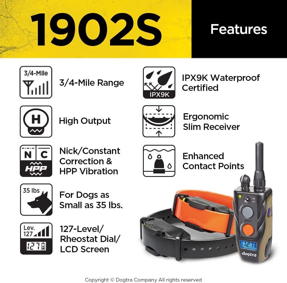 Dogtra 1902S Ergonomic 3/4-Mile IPX9K Waterproof High-Output 2-Dog Remote Training E-Collar for Hunting, Obedience & Outdoor Adventures – Perfect for Large Dogs & Professional Trainers