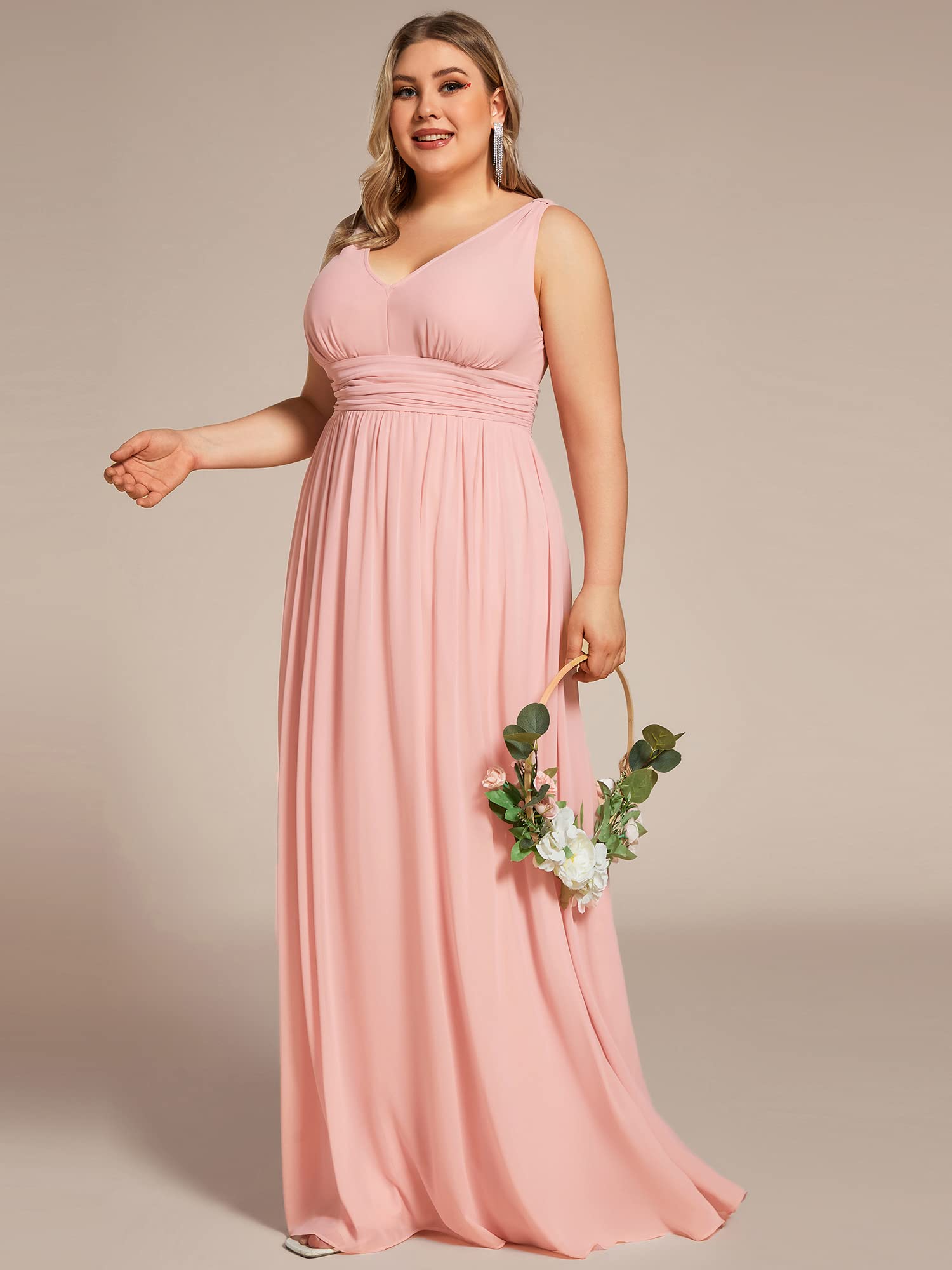 Ever-Pretty Women's Plus Size V-Neck Sleeveless Pleated Chiffon Maxi Dress - Formal Evening Gown & Bridesmaid Dress (Style 09016-DA) | Perfect for Weddings, Prom, Cocktail Parties & Special Occasions