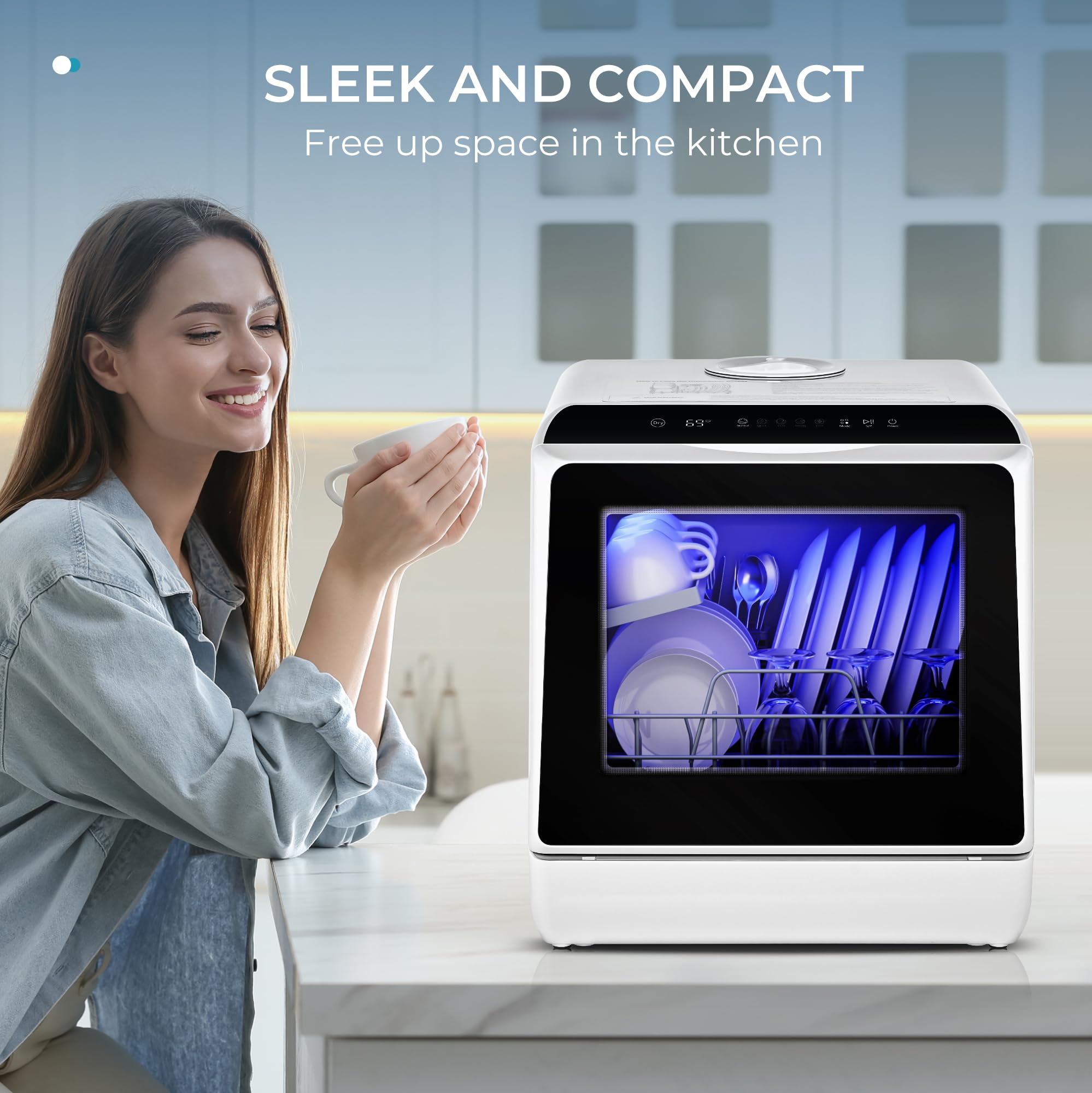 EUHOMY Mini Portable Countertop Dishwasher - Compact Tabletop Dishwasher with 5L Built-in Water Tank, 6 Wash Modes & Baby Care Function - Ideal for Apartments, RVs, Dorms & Small Kitchens - No Plumbing Needed (Perfect for Studio Living, Camping & Tiny Homes)