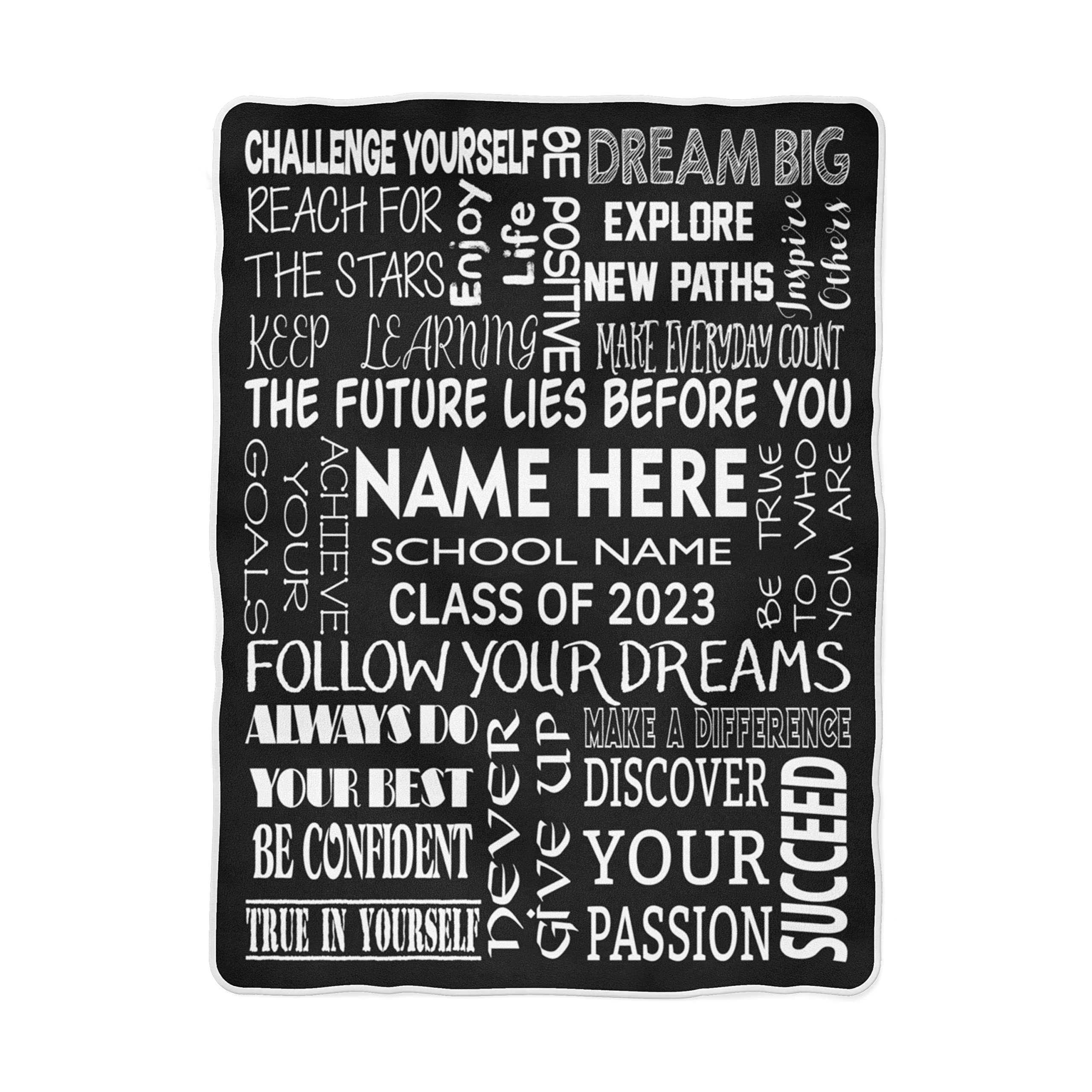 Personalized Graduation Blanket Gift for Her or Him - Custom Name & School Fleece Throw - Class of 2023 High School College Graduation Present - 60x80 Inches - Perfect for Dorm, Home Decor & Gift Giving