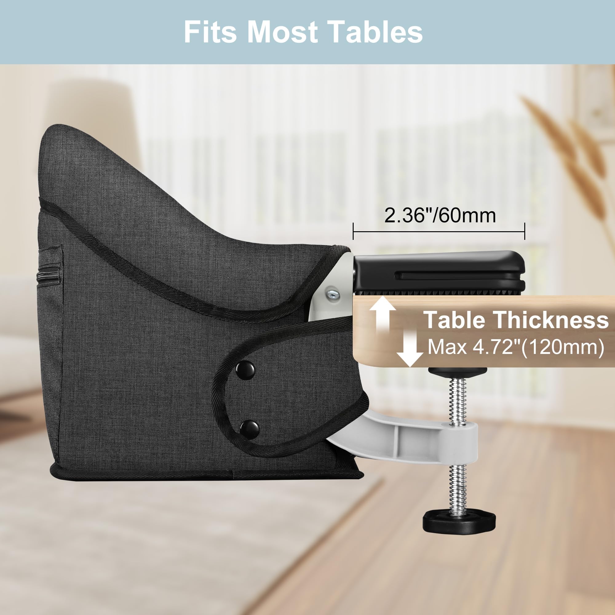 Jozzve Hook On High Chair - Portable & Foldable Baby Feeding Seat with Storage Bag for Travel & Home - Perfect for Dining Out, Camping & Small Spaces (Brown)