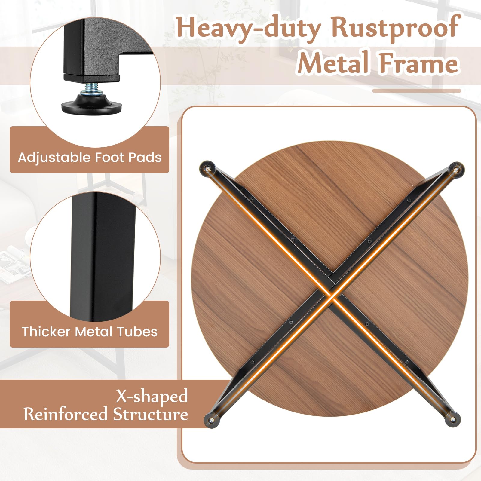 COSTWAY 3-Piece Coffee Table Set - Round Wood Grain Coffee Table & 2 Square End Tables with Sturdy Metal Frame, Modern Living Room Furniture for Small Spaces & Apartments (Walnut & Black) | Perfect for Compact Living Rooms, Studio Apartments & Cozy Home Decor