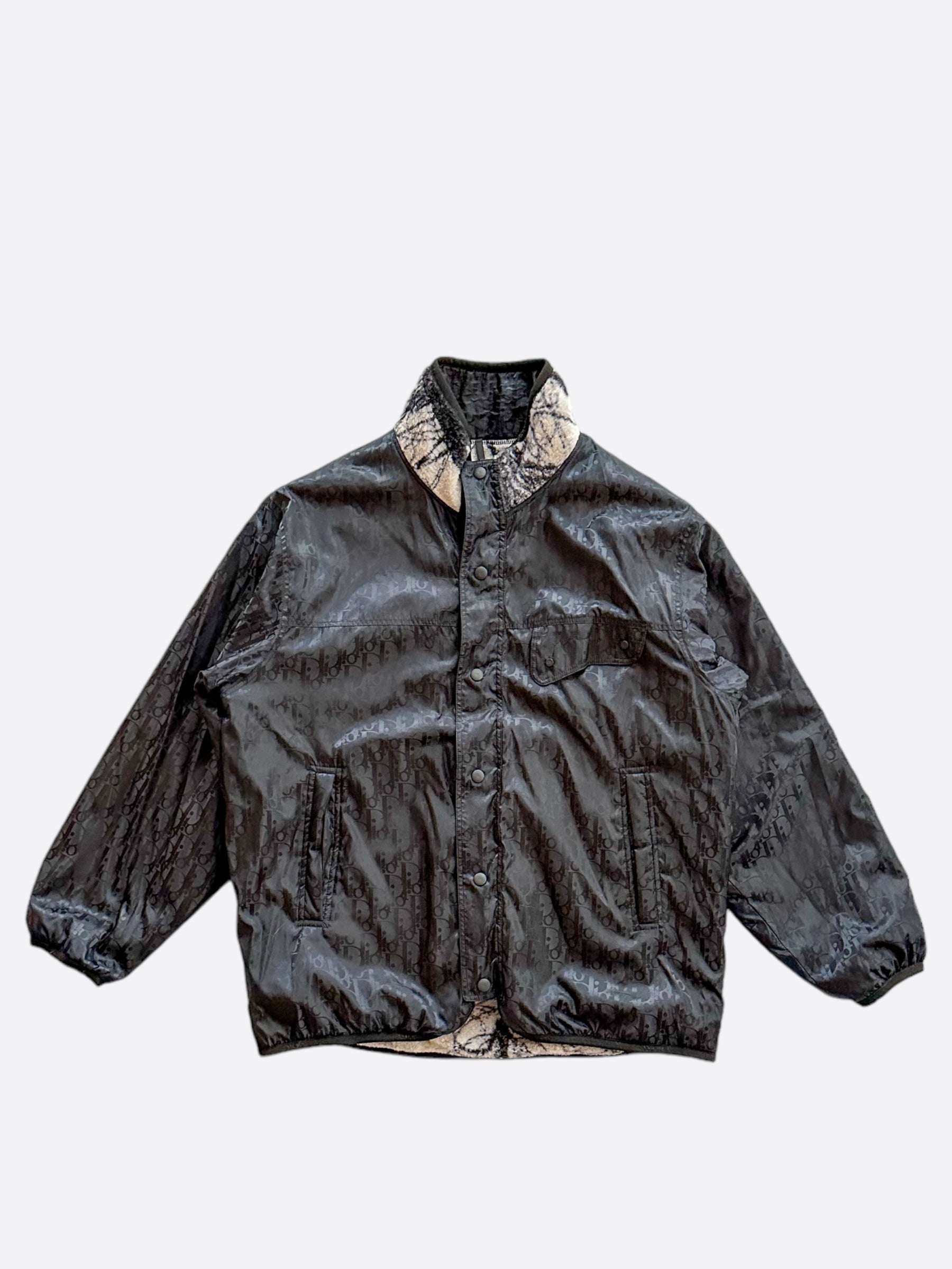 Dior Black Oblique Reversible Fleece Jacket for Men - Luxury Winter Coat with Zip Front & Hood - Perfect for Casual Outings & Streetwear Fashion