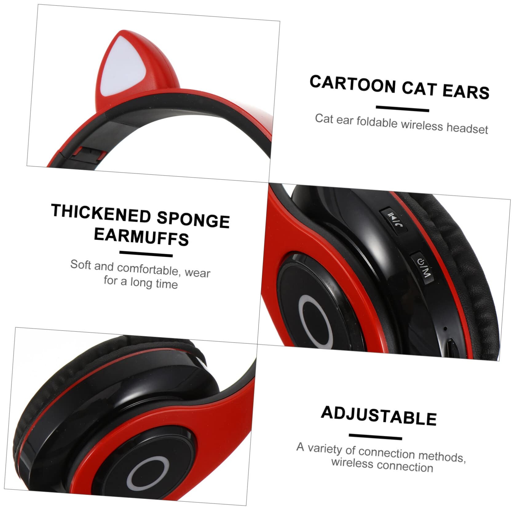 Lurrose Wireless Cat Ear Headphones with LED Lights - Foldable Over-Ear Bluetooth Headset for Laptop, PC, Gaming & Music (Red) | Perfect for Streaming, Cosplay & Gift Giving