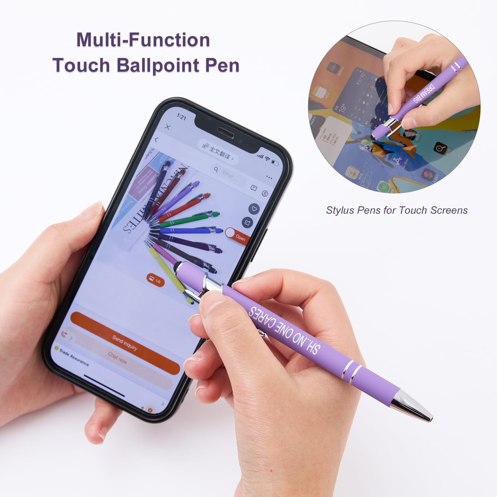 12 Pack Funny Motivational Ballpoint Pens with Stylus Tips - 1.0mm Fine Point Smooth Writing Black Ink Pens for Office, School & Gifts | Inspirational Desk Accessories for Work, Study & Touchscreen Devices