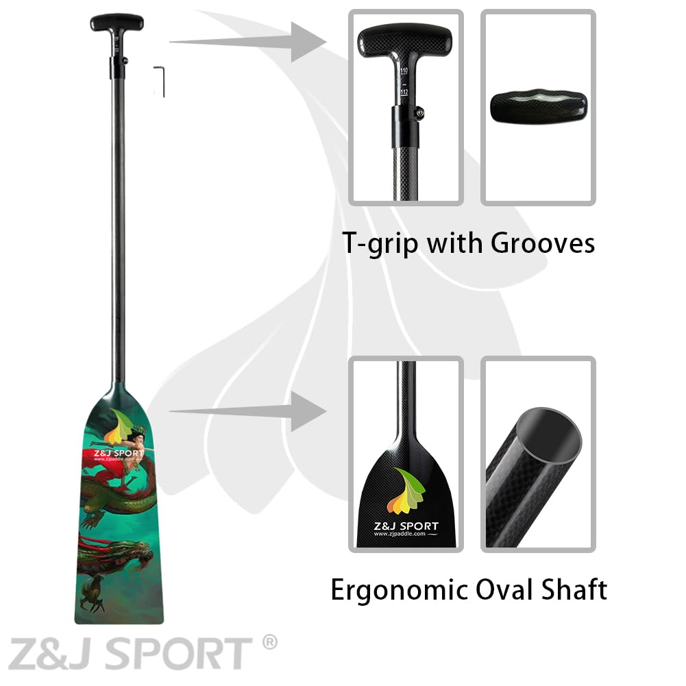 Premium Adjustable Dragon Boat Paddle - IDBF Approved Carbon Fiber Racing Paddle with Dragon Design & T-Handle | Competition & Training Use for Dragon Boat Teams