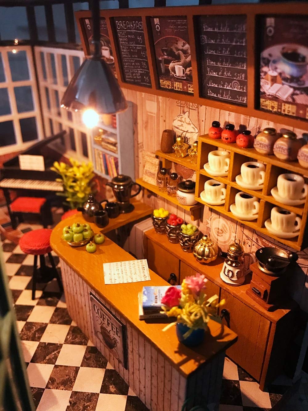 DIY Wooden Dollhouse Kit - Miniature Coffee Shop Model with Furniture & Puzzle Box - Creative Gift Toy for Kids | Perfect for Playtime, Collecting & Educational Fun