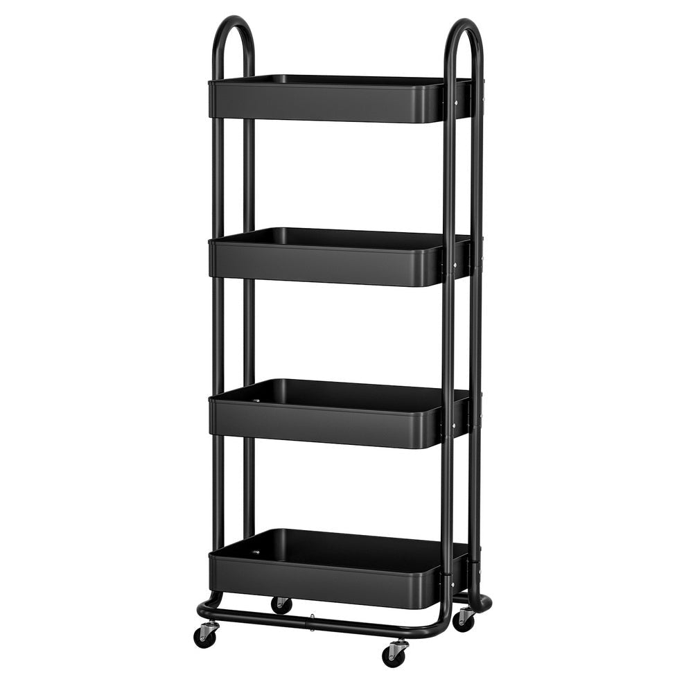 Artiss 4-Tier Black Kitchen Storage Cart with Wheels - Perfect for Small Spaces, Pantry Organization, and Mobile Kitchen Storage