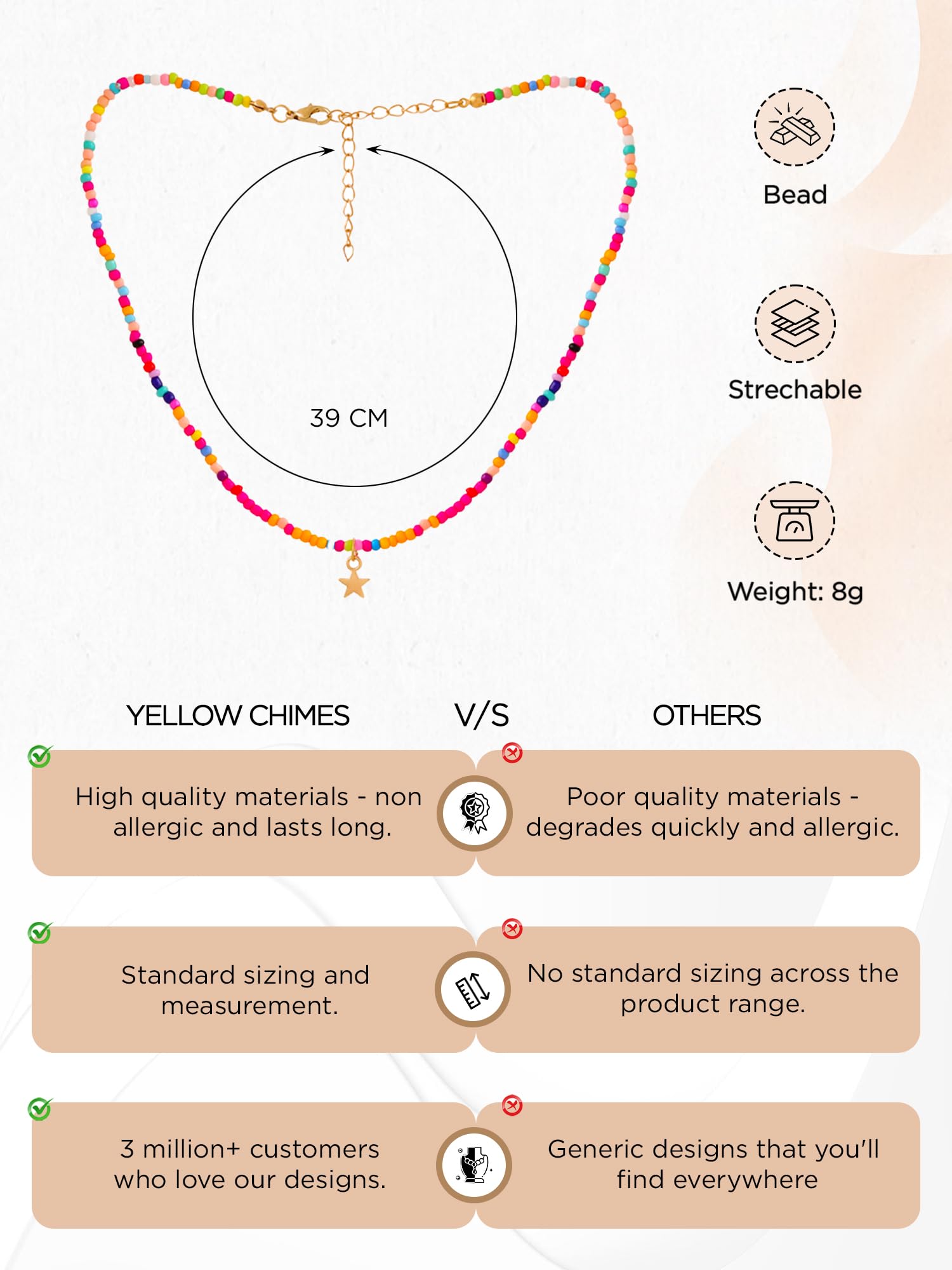 Yellow Beaded Choker Necklace for Women & Girls - Multicolor Charm Chimes Necklace | Birthday & Anniversary Gift for Wife, Girlfriend, Daughter | Perfect for Parties, Weddings, Everyday Wear