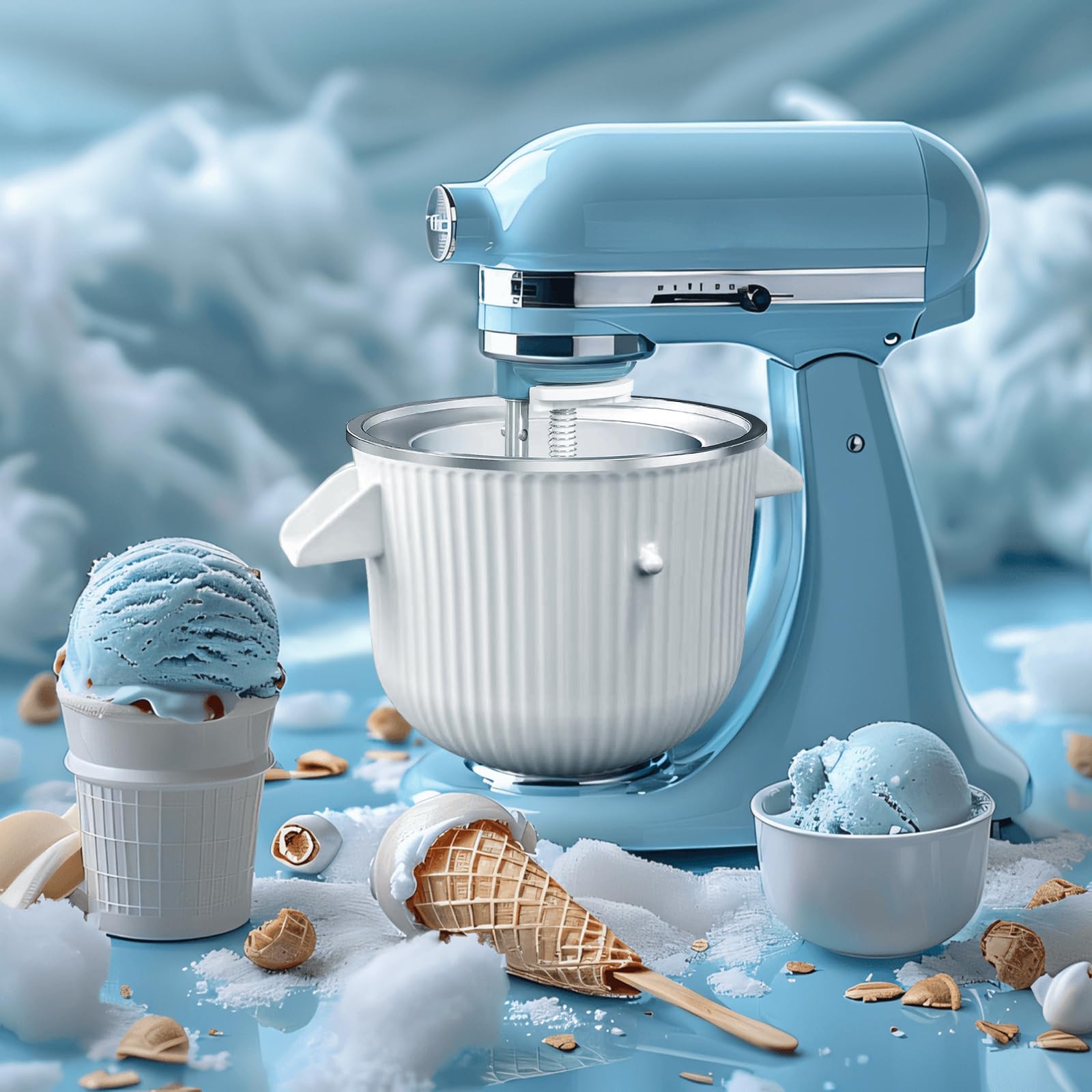 **KitchenAid Ice Cream Maker & Shaved Ice Attachment Set – Compatible with 4.5 Qt & Larger Stand Mixers – Includes 8 Ice Molds for Homemade Gelato & Shaved Ice – Perfect for Summer Desserts & Party Treats**