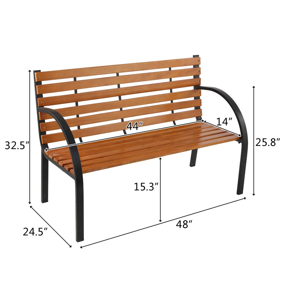 **Metal Garden Bench with Backrest & Armrests - Hardwood Outdoor Patio Love Seat for Porch, Yard, Lawn, Park - Brown - Perfect for Relaxing, Entertaining, and Enhancing Outdoor Spaces**