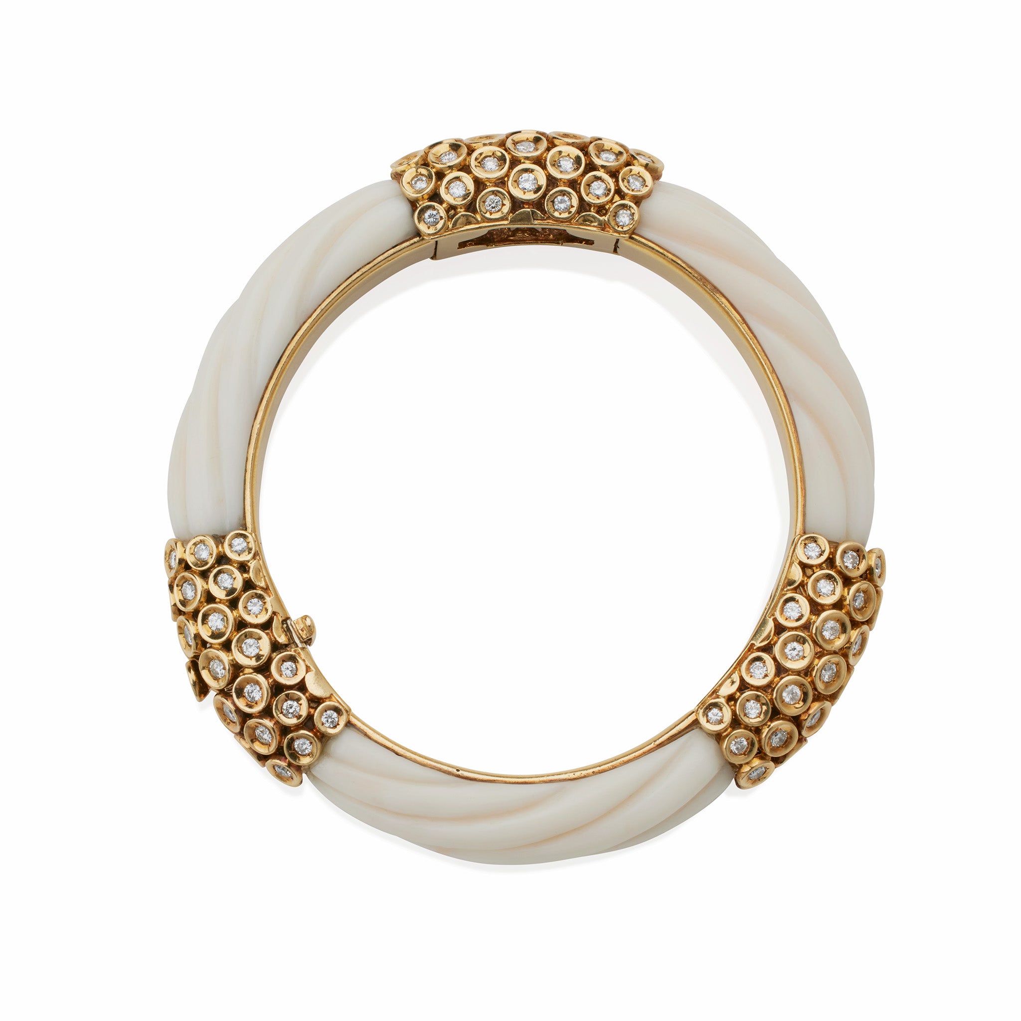 Van Cleef & Arpels White Coral & Diamond Bracelet for Women - Luxury 18K Gold Jewelry Gift for Anniversary, Wedding & Special Occasions