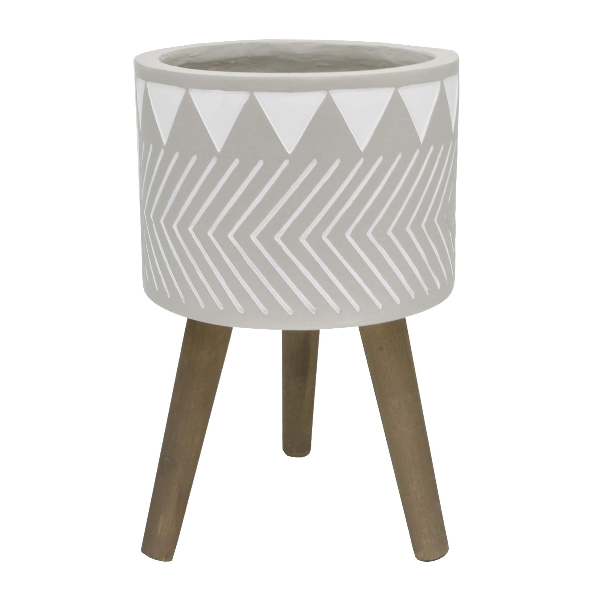 Flora Bunda Mid Century 12 Inch H Railway Fiberglass Planter with Stand - Light Gray | Modern Indoor/Outdoor Flower Pot for Home & Garden Decor