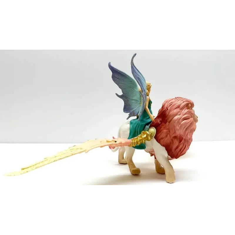 Fairy Riding Winged Lion Statue - Mythical Fantasy Decor for Home, Office & Gift Giving