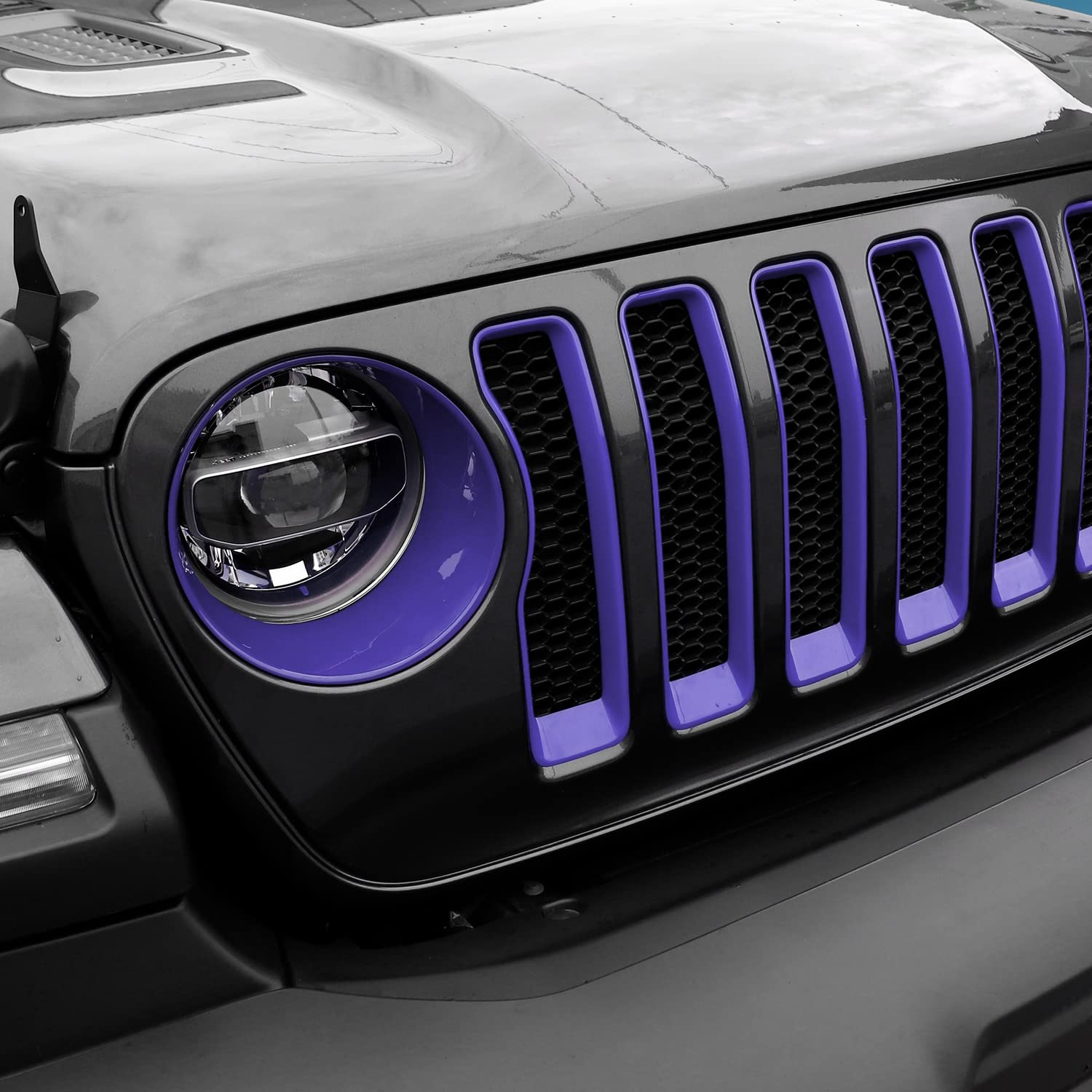 CheroCar Purple Mesh Grille Grill Insert & Headlight Turn Signal Cover Trim for Jeep Wrangler JL (2018-2022) - Durable Exterior Accessories for Off-Road & Urban Driving