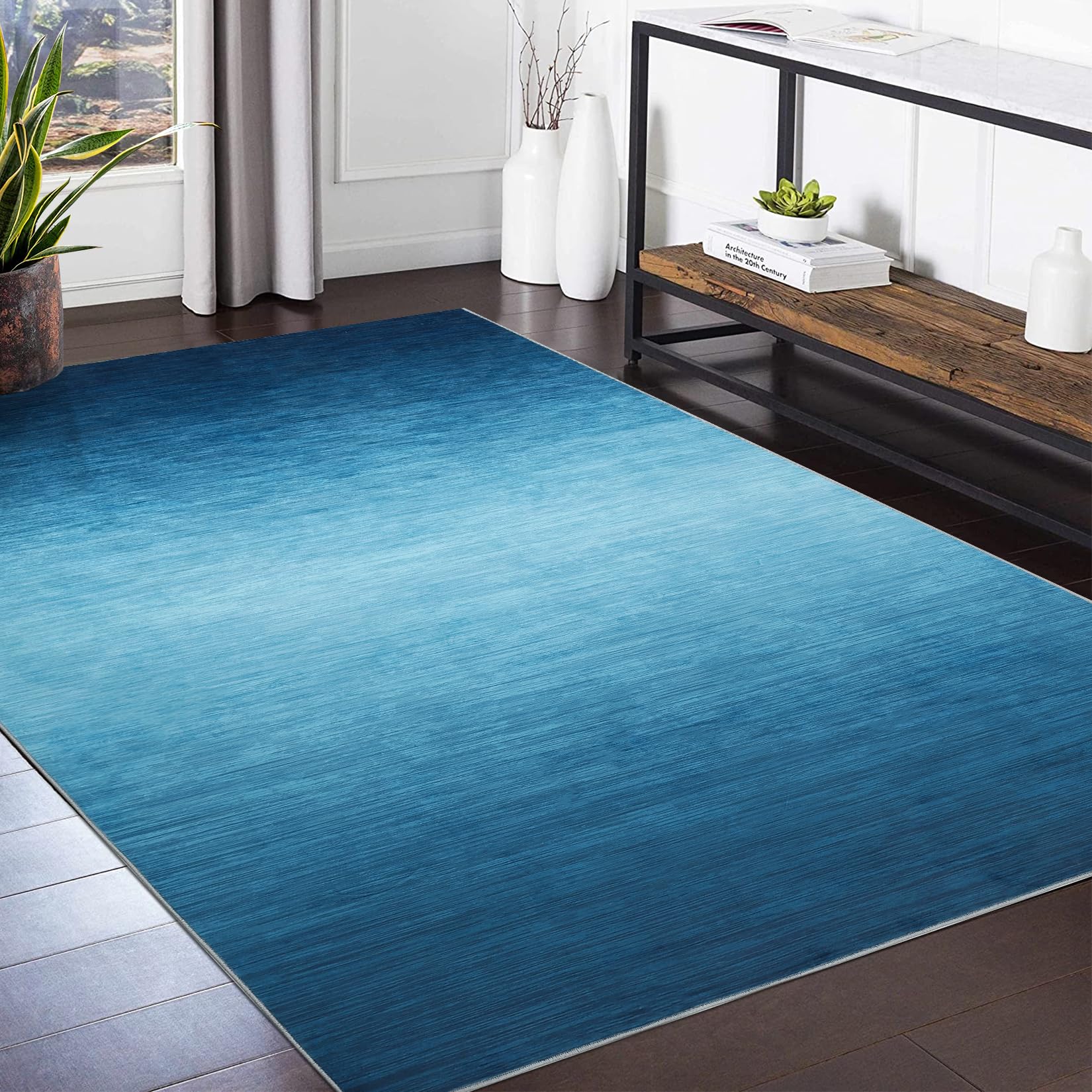 GARVEE 3x5 Ombre Area Rug - Modern Low Pile Indoor Carpet for Living Room, Bedroom, Office & Dining Room - Oil Painting Style Blue Rug - Perfect for Boho Chic Decor & Cozy Home Spaces