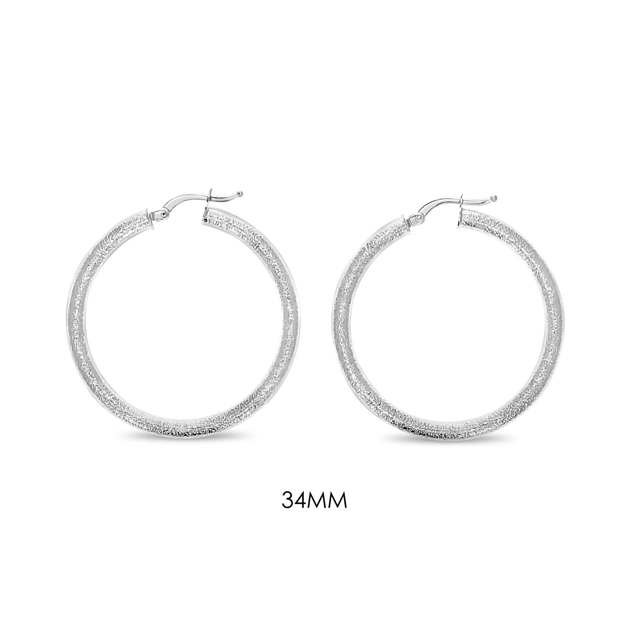 14K White Gold Sand Textured Hoop Earrings - 34mm & 40mm Size Options - Perfect for Everyday Wear, Date Nights & Special Occasions