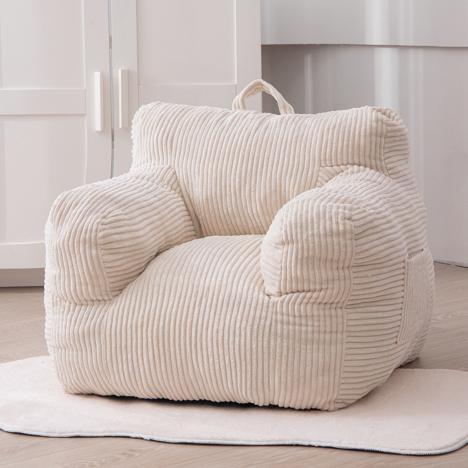 MAXYOYO Kids Bean Bag Chair - Soft Corduroy Bean Bag Couch with Armrests for Boys & Girls, Comfortable Seating for Bedroom, Playroom or Reading Nook (White) - Perfect for Relaxing, Gaming & Study Time