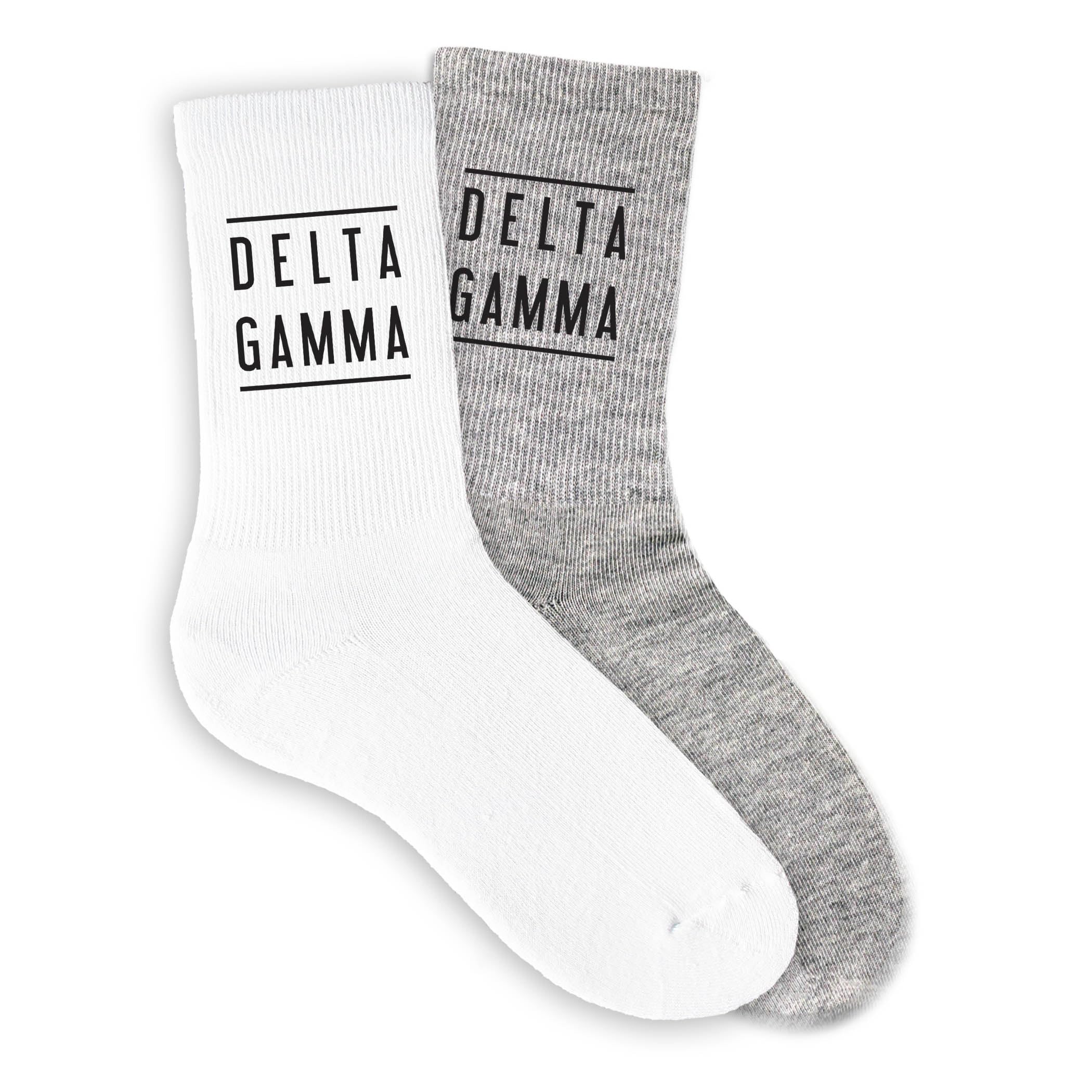 Sorority Name Printed Black on White Women's Crew Socks - Comfortable Cotton Socks for College, Greek Life, and Everyday Wear