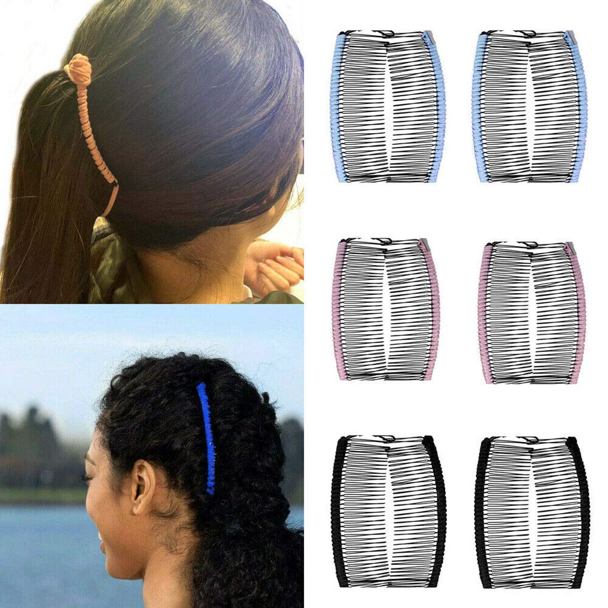 Elastic Double Combs Large Banana Clip for Thick Hair - Women's Hair Accessory for Updos & Buns - Non-Slip Hair Clip for Long Hair (Large, Black) | Perfect for Work, Parties & Everyday Styling
