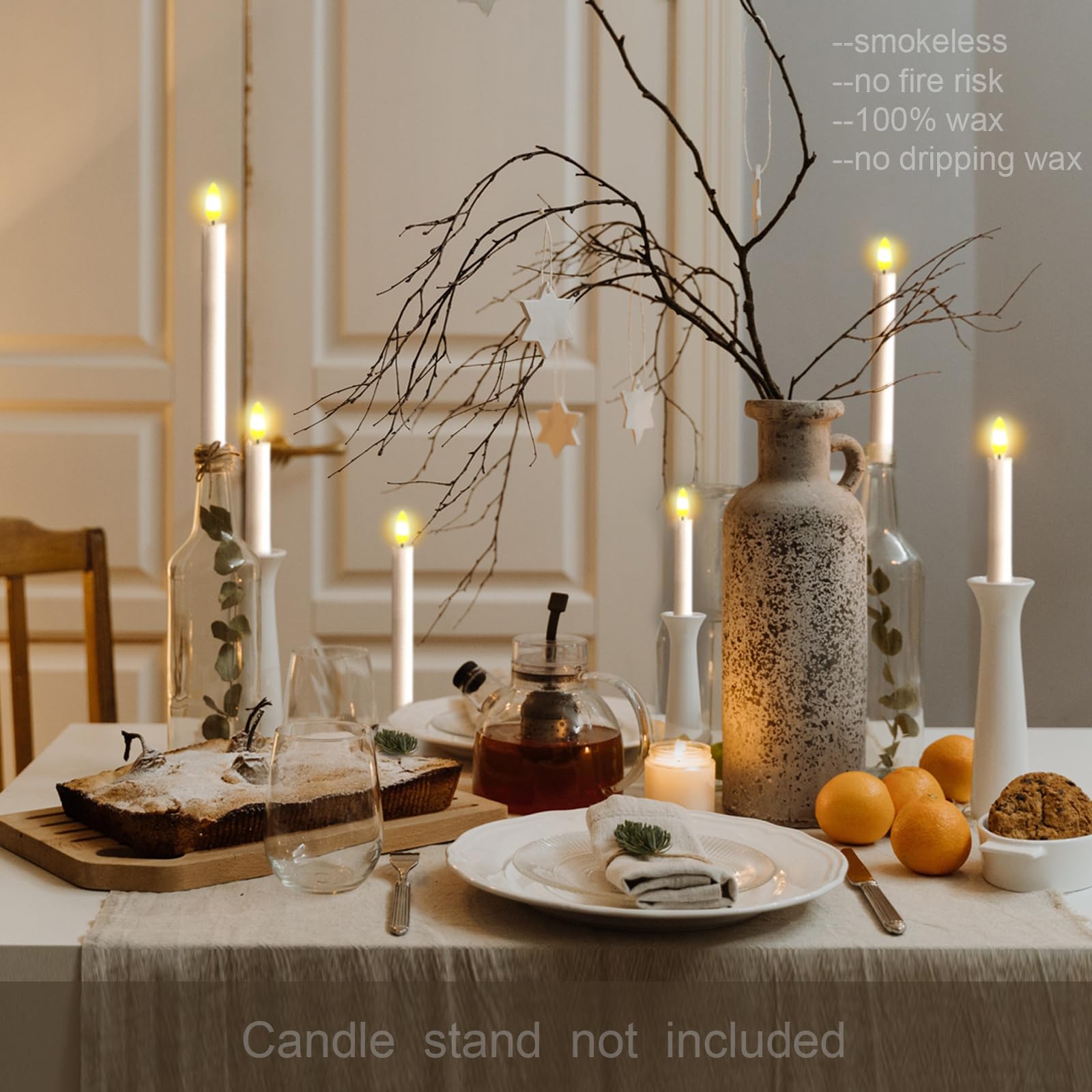 Flameless LED Taper Candles Set of 6 - Battery Operated Remote Control Candles with 3D Flickering Flame & Real Wax Coating for Windows, Home Decor, Christmas, Weddings & Romantic Ambiance