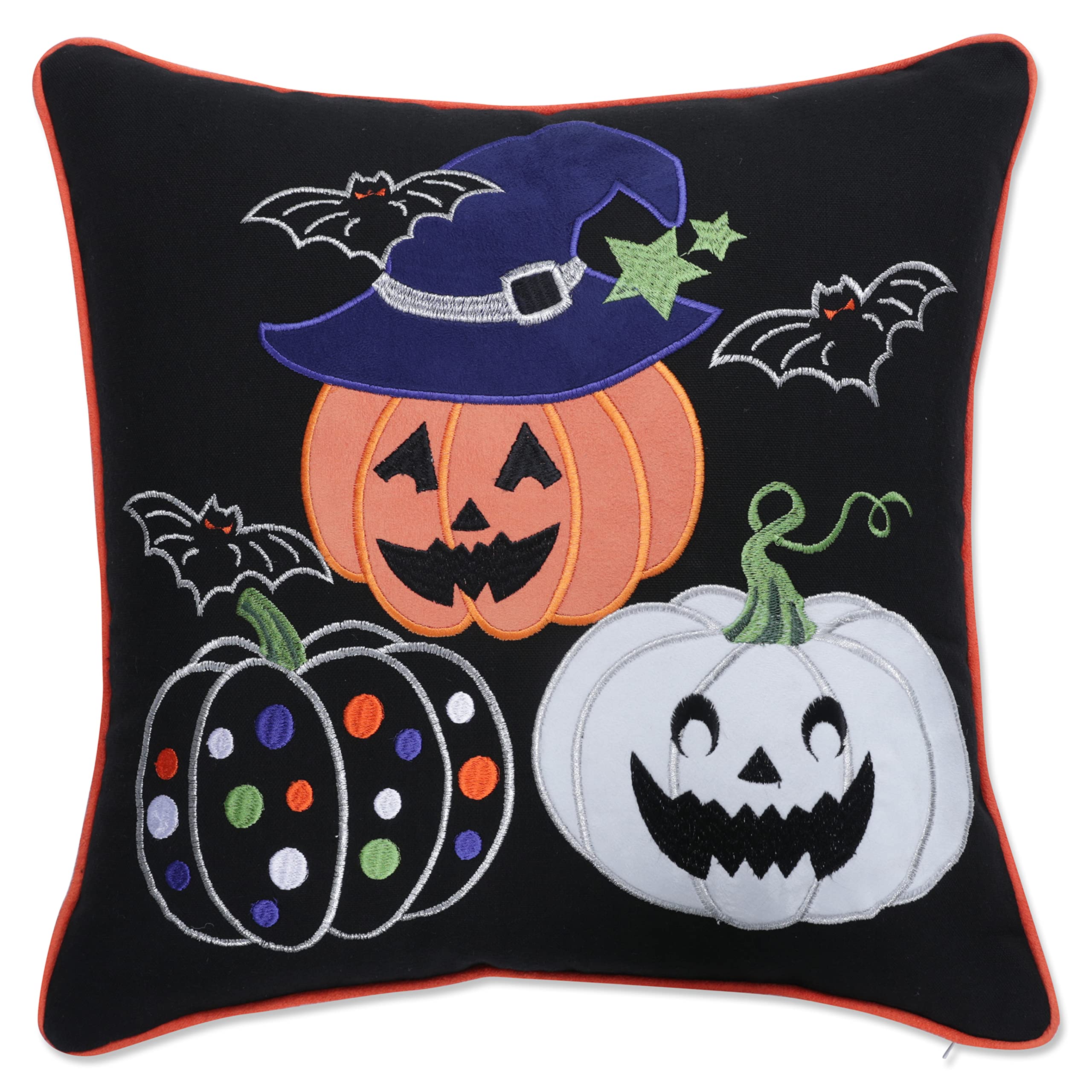 Halloween Pumpkin Throw Pillow 16.5x16.5 Inch - Black Decorative Cushion for Sofa, Bed, Dorm Room - Perfect for Fall Decor & Spooky Home Accents
