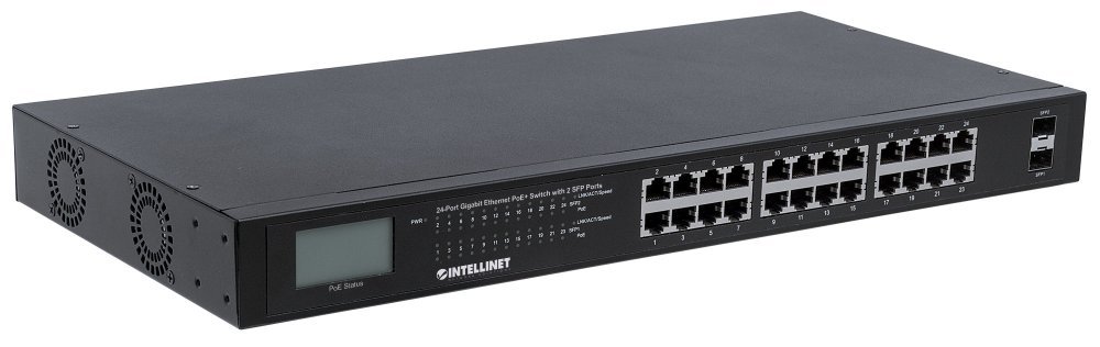 Intellinet 24-Port Gigabit PoE+ Network Switch with 2 SFP Ports | 250W Power Budget | IEEE 802.3af/at Compliant | for IP Cameras, VoIP Phones & Wireless Access Points | Ideal for Office & Business Network Setup