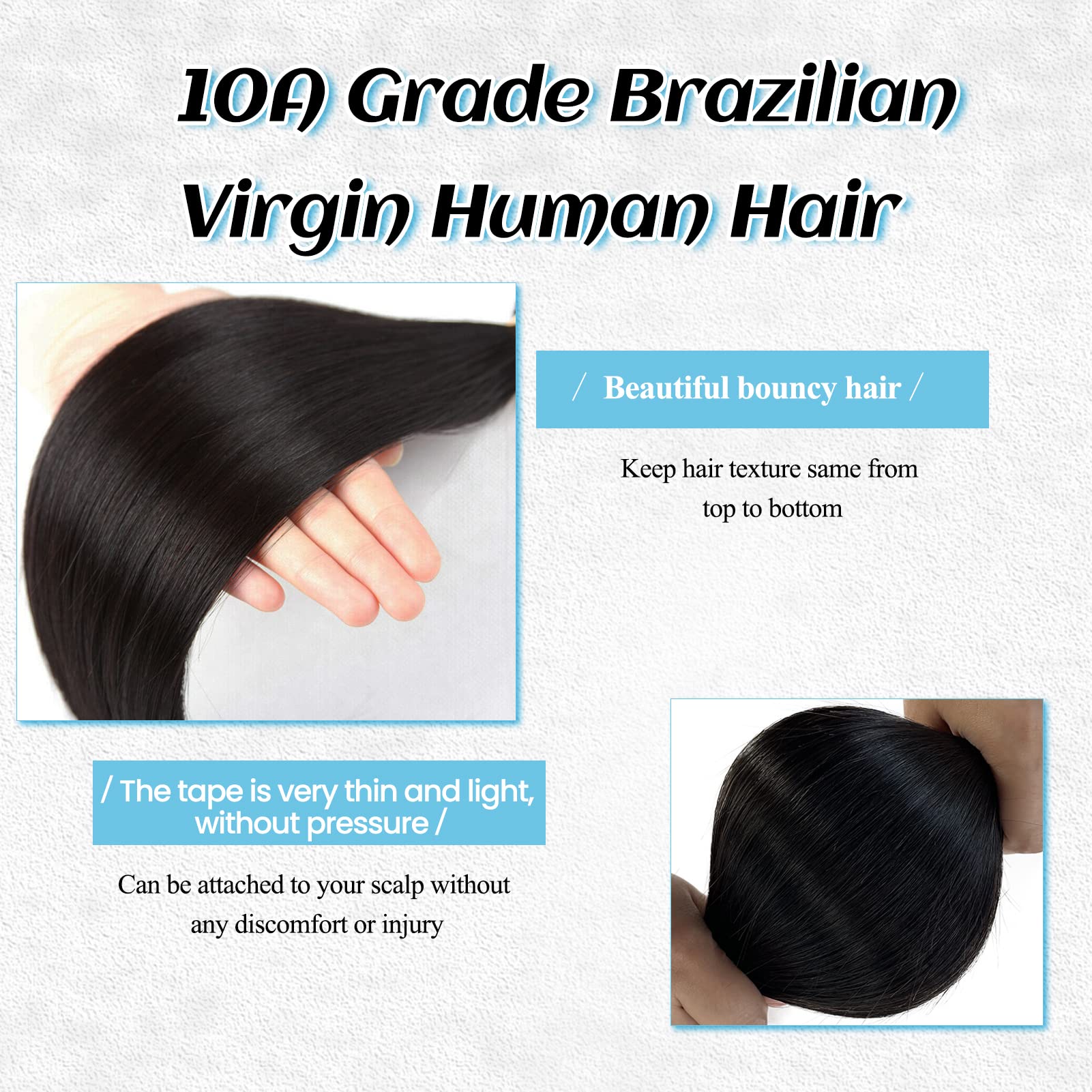 18” Straight Human Hair Tape-In Extensions for Black Women - 20 Pieces Invisible Tape-In Tracks (Natural Black) | Perfect for Styling, Volume Boost & Everyday Wear