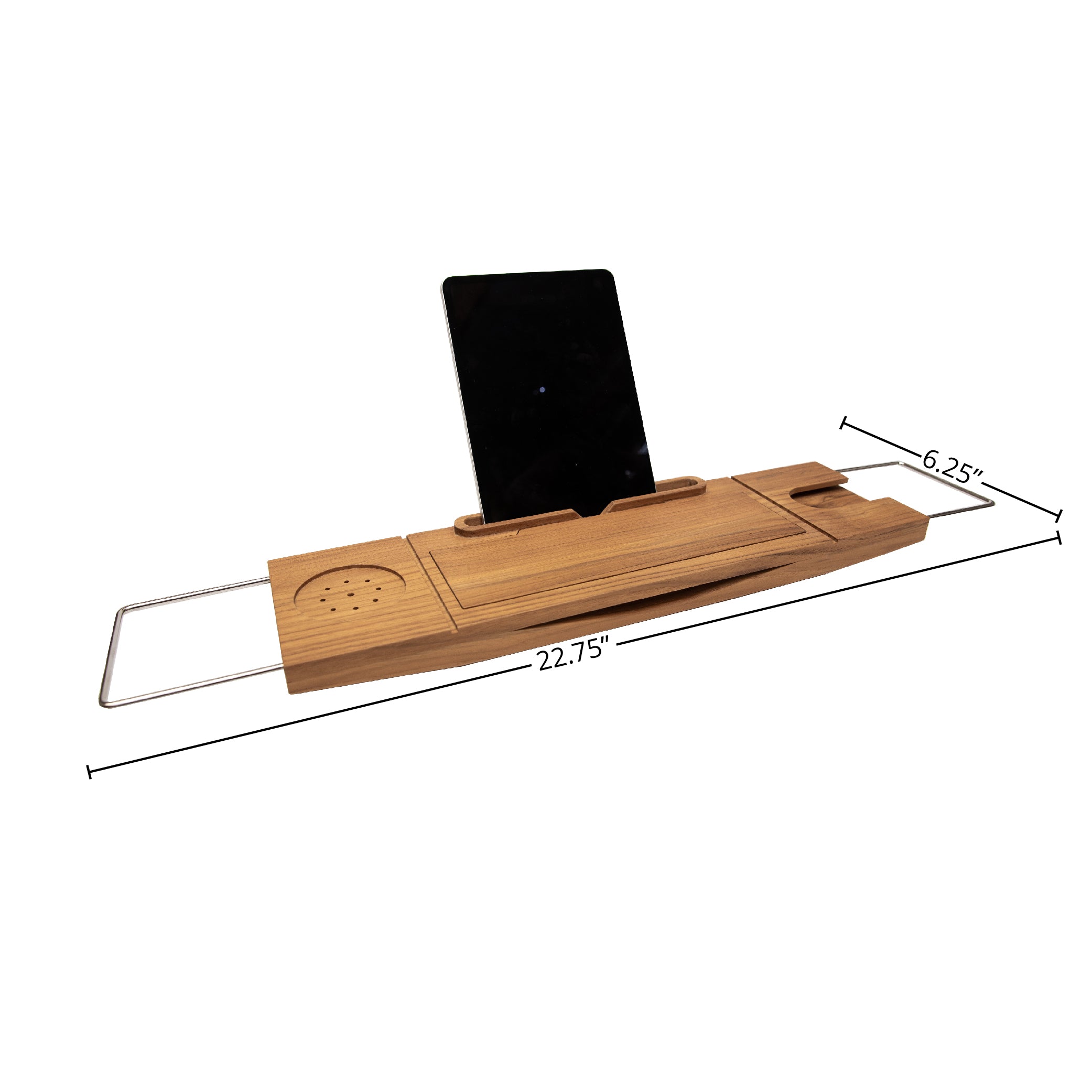 Premium Teak Wood Bathtub Caddy Tray with Stainless Steel Handle - Spa Bath Accessories for Relaxing with Book, Wine & Candles
