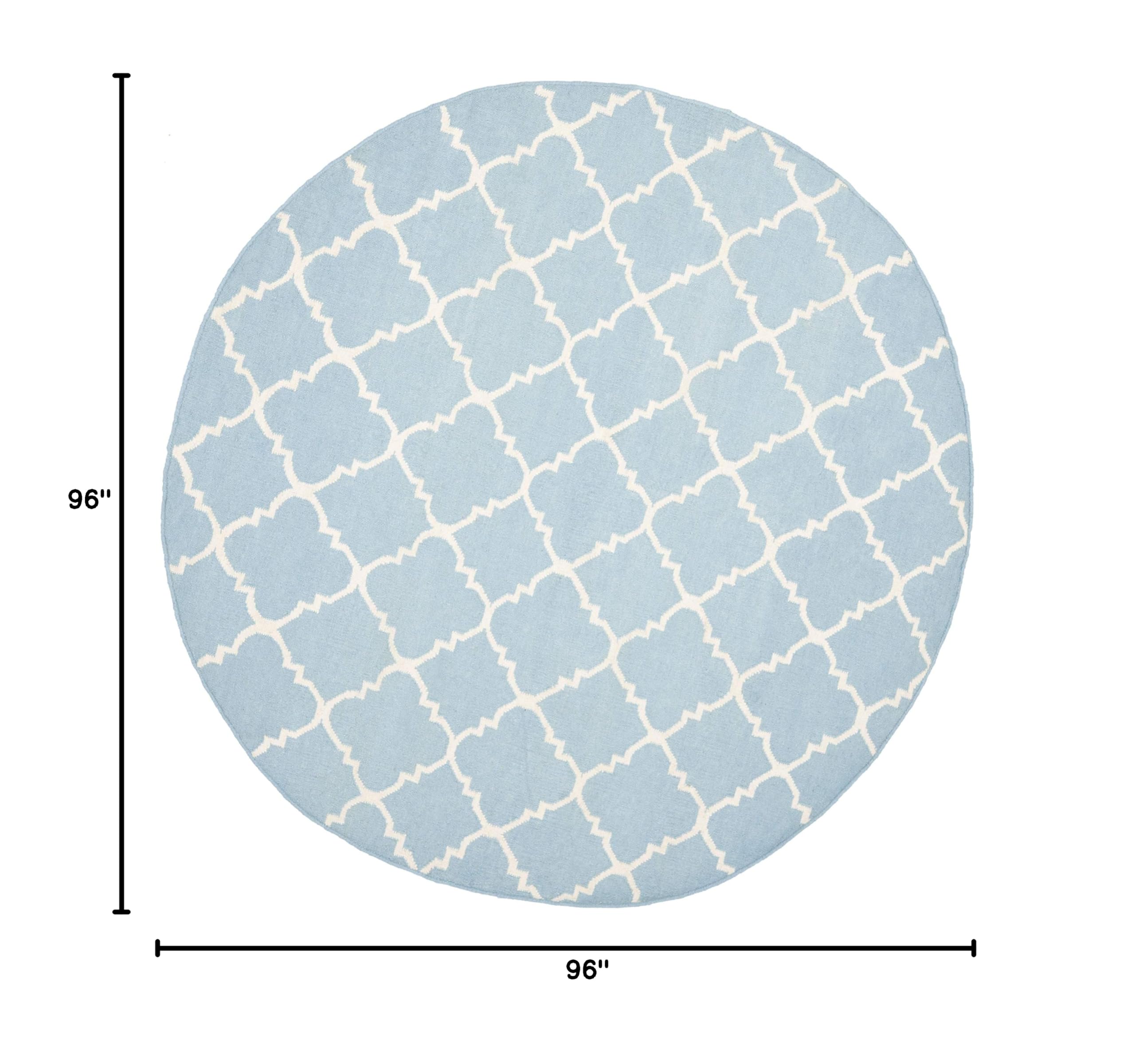 SAFAVIEH Dhurries Collection 8' Round Handmade Flat Weave Wool Area Rug - Light Blue & Ivory - Durable for High Traffic Areas - Perfect for Living Room, Bedroom, Dining Room & Office (DHU554B)