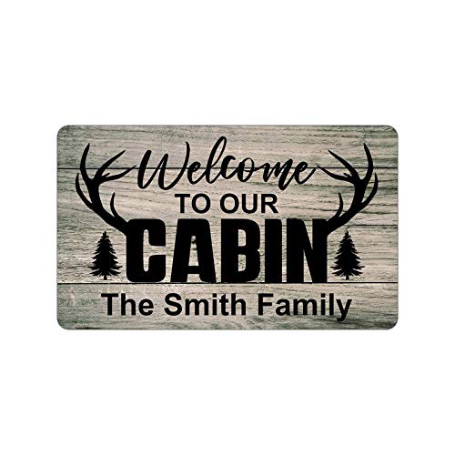 Personalized Family Name Cabin Doormat - Custom Welcome Mat for Hunting Lodge & Mountain Home Decor - 15.7x23.6 Inch Non-Slip Entry Rug - Perfect Gift for Cabin Owners, Hunters & Outdoor Enthusiasts (Great for Front Door, Porch or Cabin Entryway)
