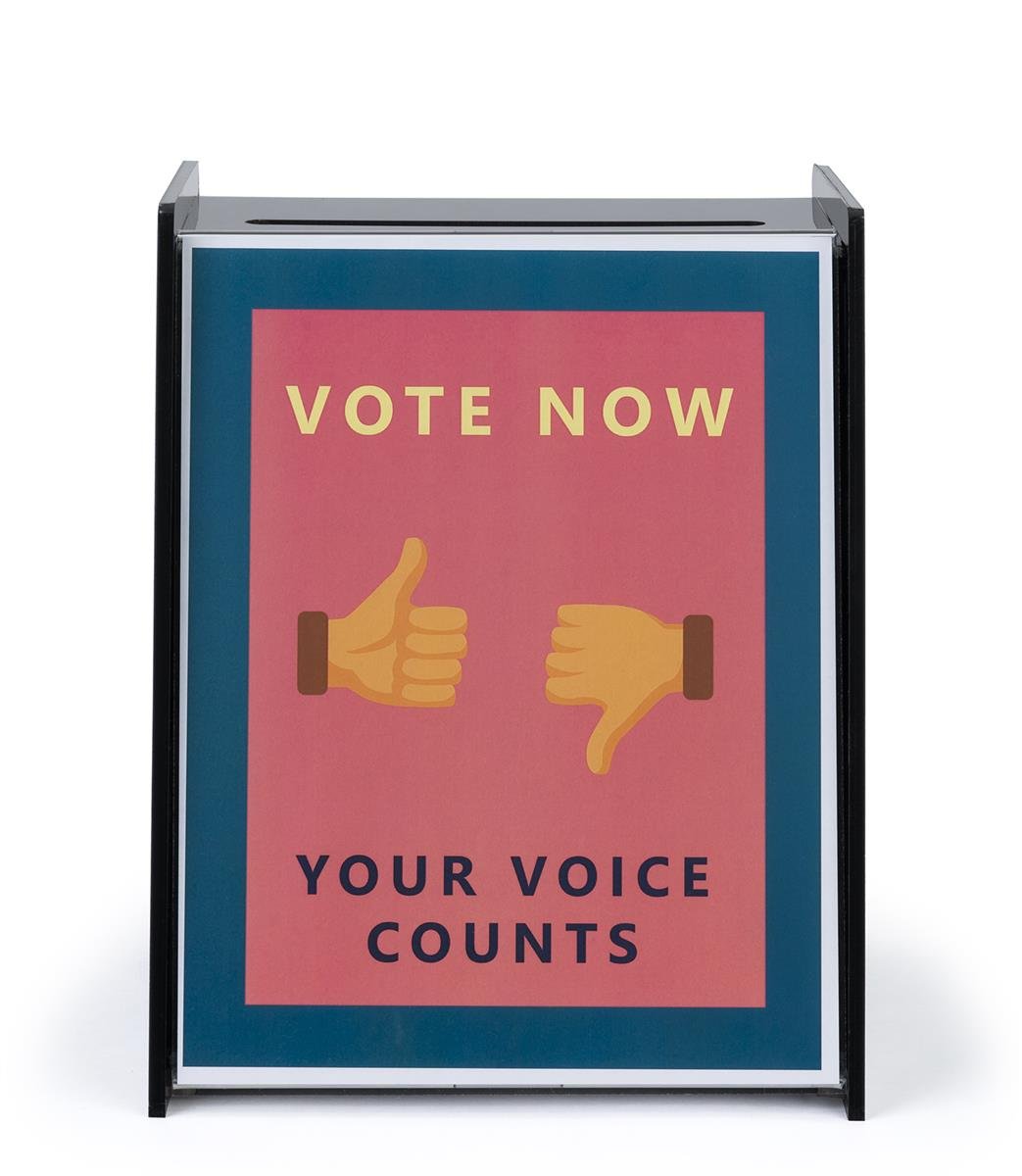 Black Acrylic Ballot Box with Holder for 8.5x11 Inch Sign - Secure Voting Container for Elections, Events & Fundraisers