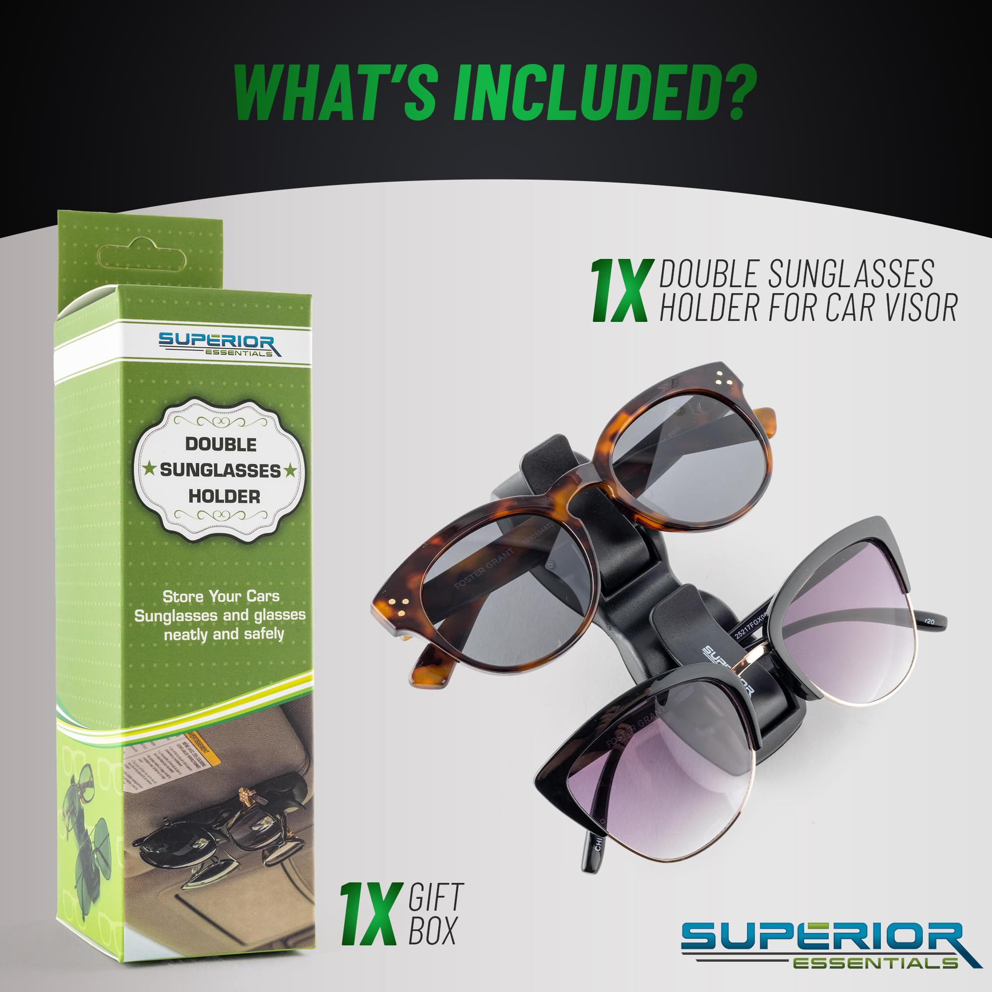 Car Visor Sunglass Holder with Eyeglass Mount & Ticket Card Clips - Luxury Car Accessories for Sun Glasses & Essentials - Perfect for Road Trips & Daily Commutes