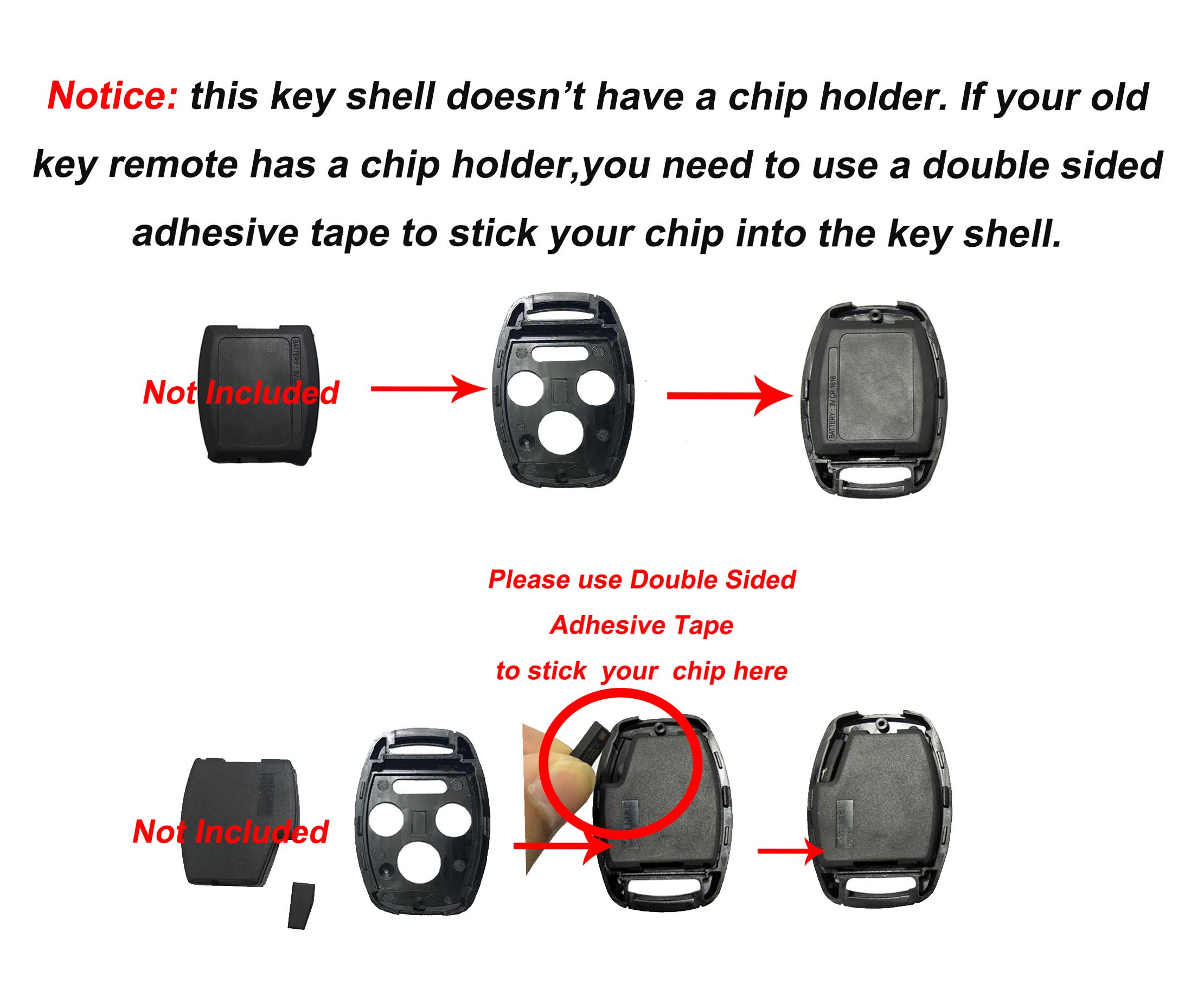 Honda Key Fob Shell Replacement for 2003-2012 Accord, 2006-2013 Civic EX, 2009-2015 Pilot, 2005-2006 CR-V - Keyless Entry Remote Case Cover with Screwdriver & Keyring (3+1 Button, Black) - Perfect for Car Key Protection & Easy DIY Installation