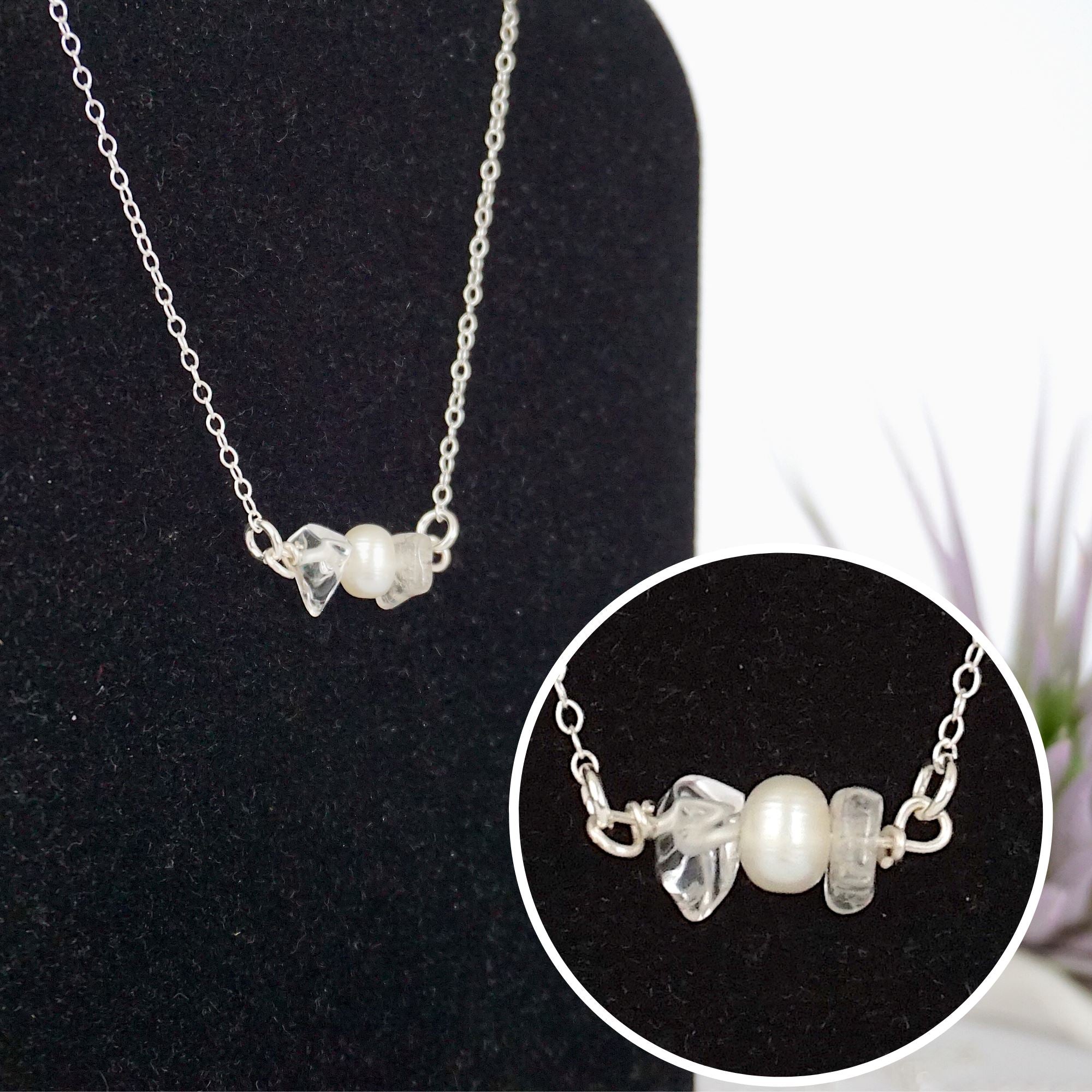 Elegant Clear Quartz & Pearl Charm Necklace for Women – Perfect for Weddings, Parties, and Everyday Wear