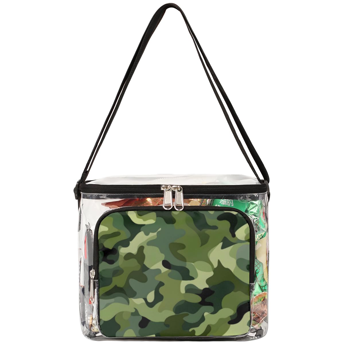 GzLeyigou Camouflage Green Clear Tote Bag with Handles - Transparent Crossbody Shoulder Bag for Women - Perfect for Outdoor, Travel, Picnic, Concerts & Sports Events - Stadium Approved Clear Purse for Lunch, Essentials & Shopping