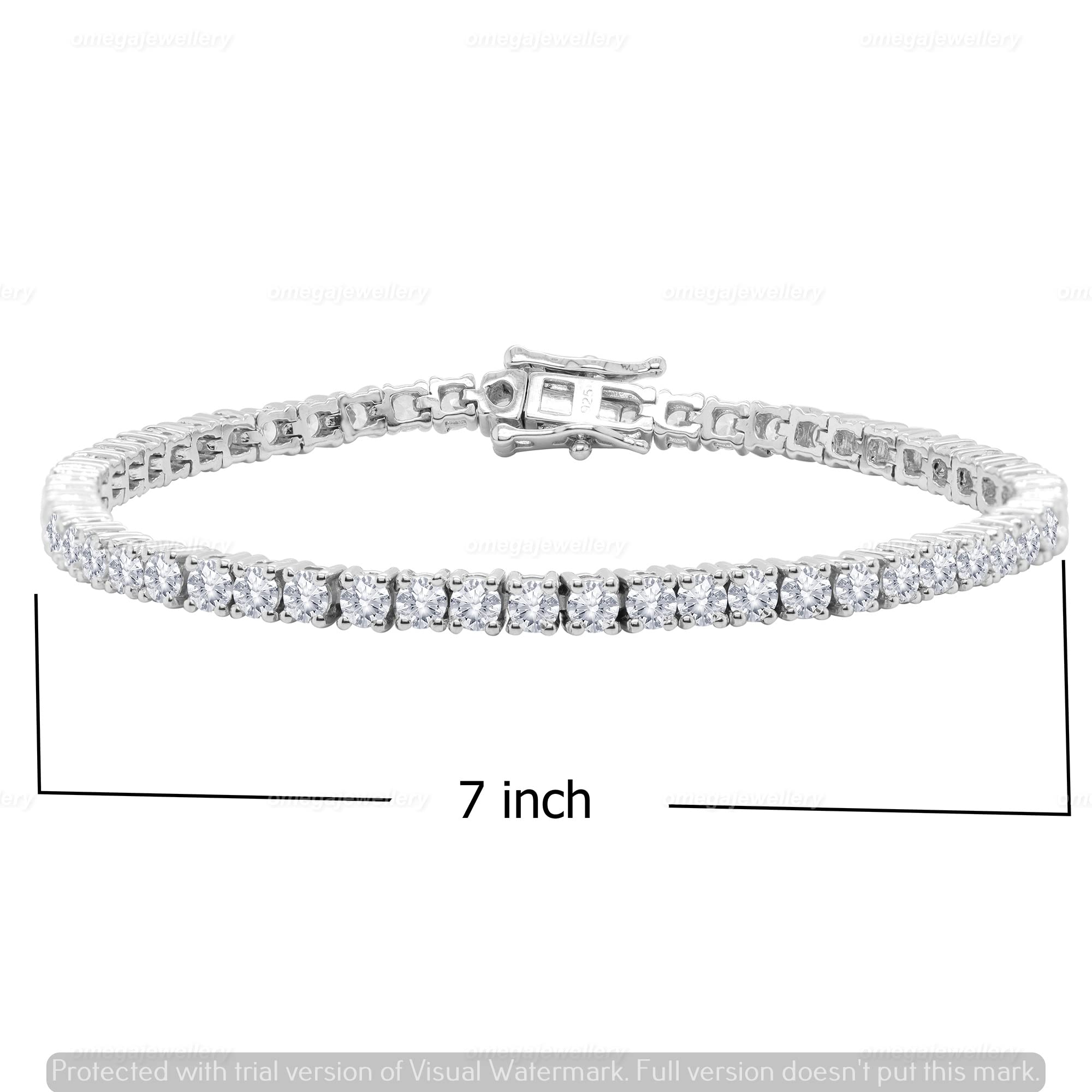 3MM Simulated Diamond Tennis Bracelet for Women - 14K White Gold Plated 925 Sterling Silver, 7 Inch VVS1 Clarity, 5.50 Carat White Color - Perfect for Weddings, Parties & Special Occasions