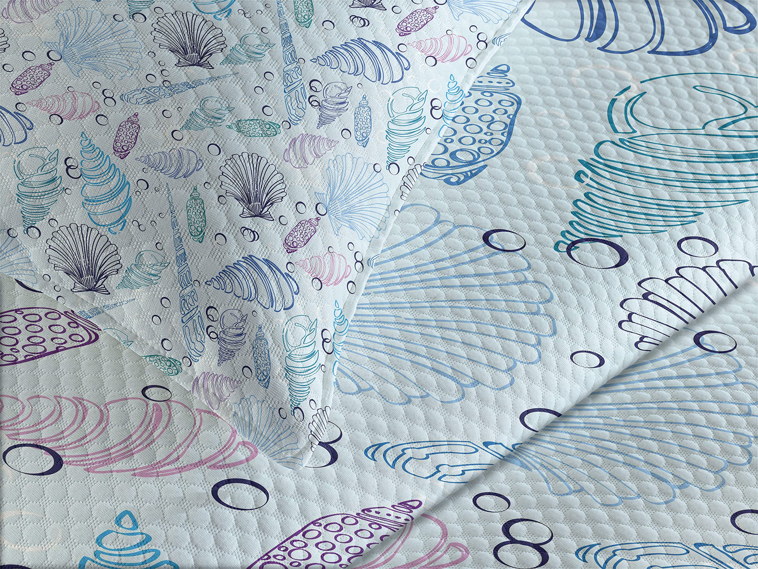 Ambesonne King Size 3-Piece Nautical Bedspread Set with Sea Shell & Underwater Bubbles Ocean Print - Indigo Pale Blue Purple Bedding Coverlet & 2 Pillow Shams | Perfect for Coastal Themed Bedrooms, Beach House Decor & Maritime Inspired Home Styling