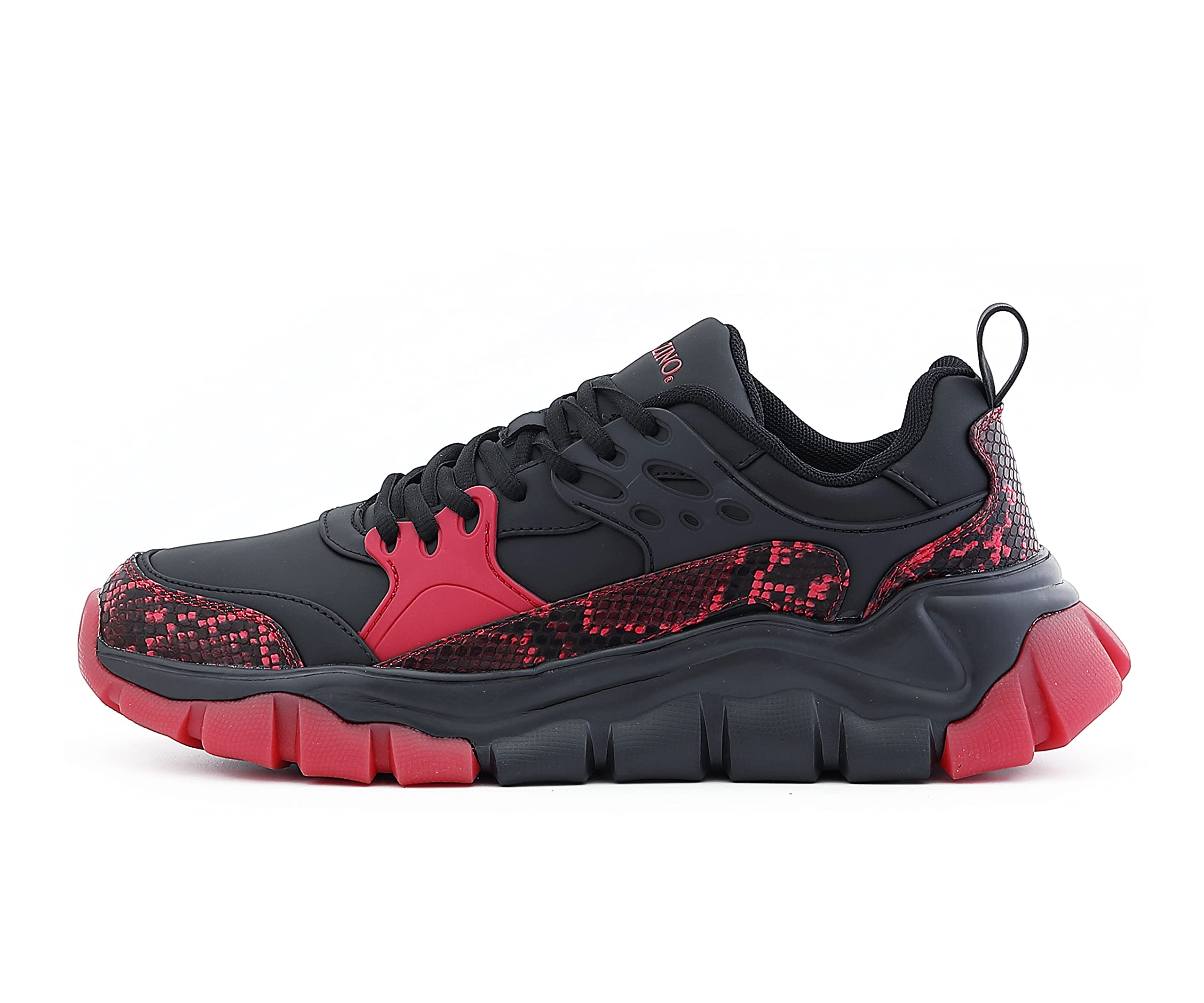 Men's Chunky Sneakers - Mazino Sphene Fashion Athleisure Casual Shoes in Black/Red (Size 10) | Comfortable Streetwear for Walking, Gym & Everyday Wear