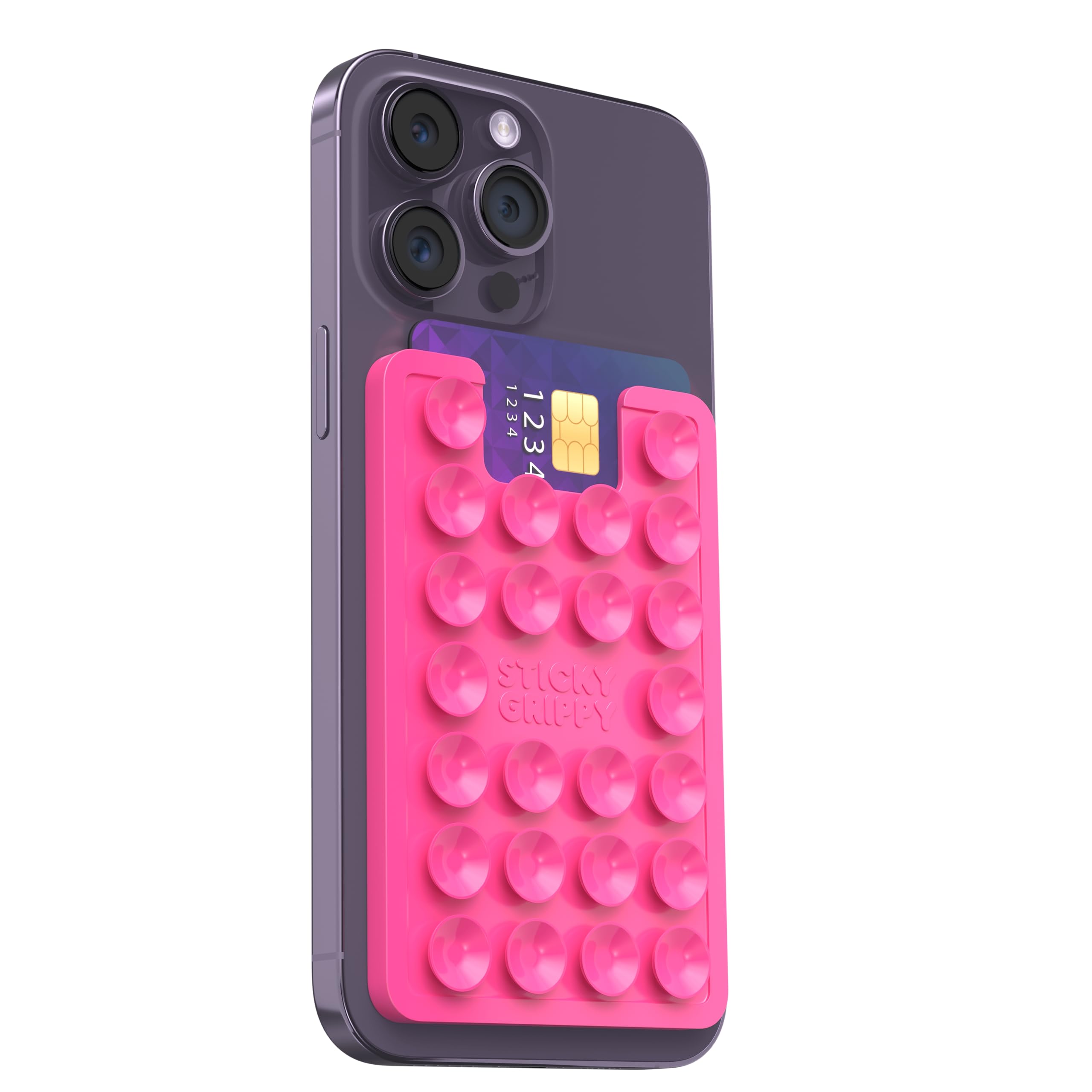 Sticky Phone Holder for iPhone & Android - Silicone Suction Card Wallet Mount, Hands-Free Shower Mirror Accessory for TikTok Videos, Selfies & Daily Use (Pink) SG2