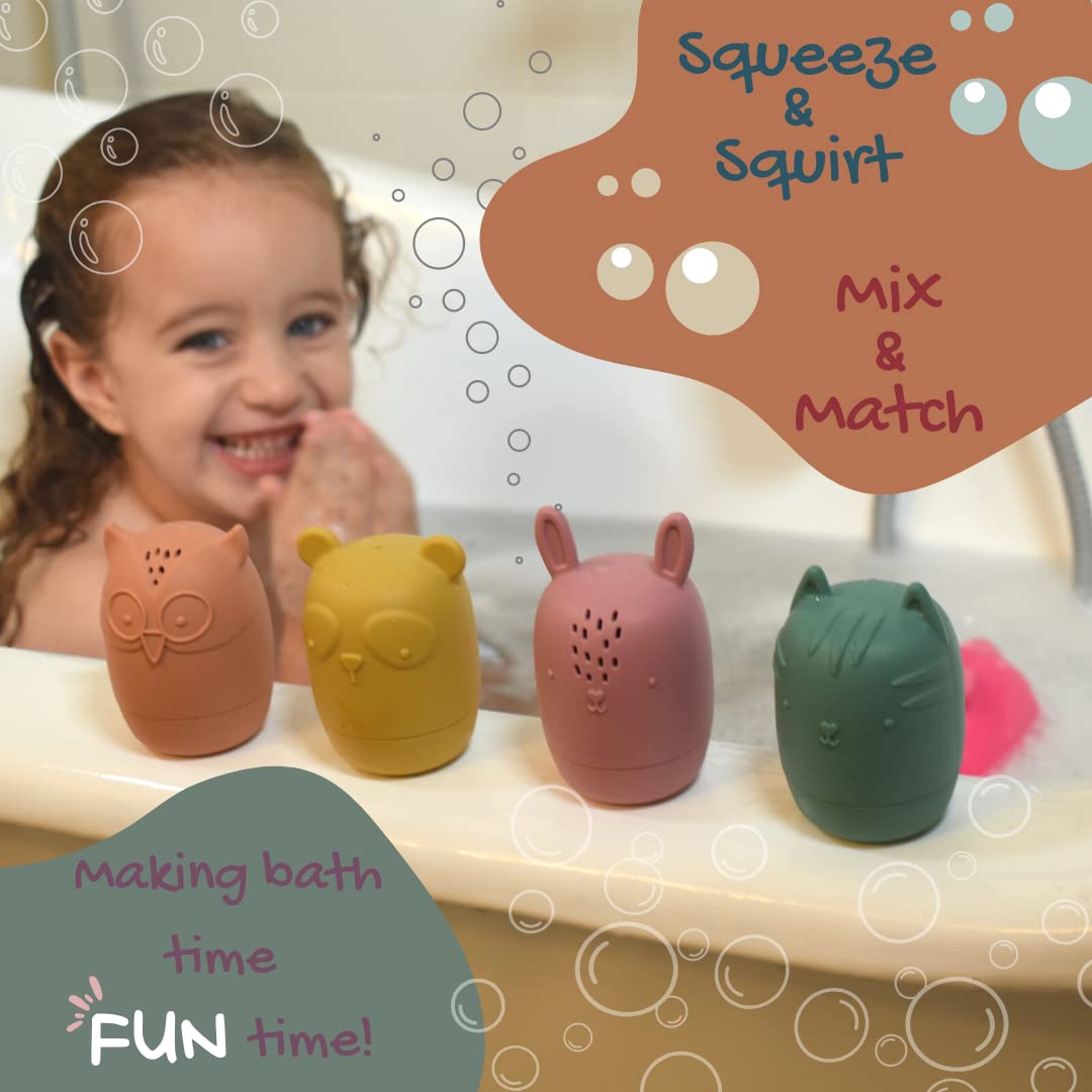Non-Toxic Silicone Bath Toys 4-Pack - Montessori Stackable Cups for Babies | Dishwasher Safe & Easy to Clean | Toddler Bath Time Essentials for Sensory Play & Learning | Perfect for Bathtub Fun, Early Education & Baby Shower Gifts