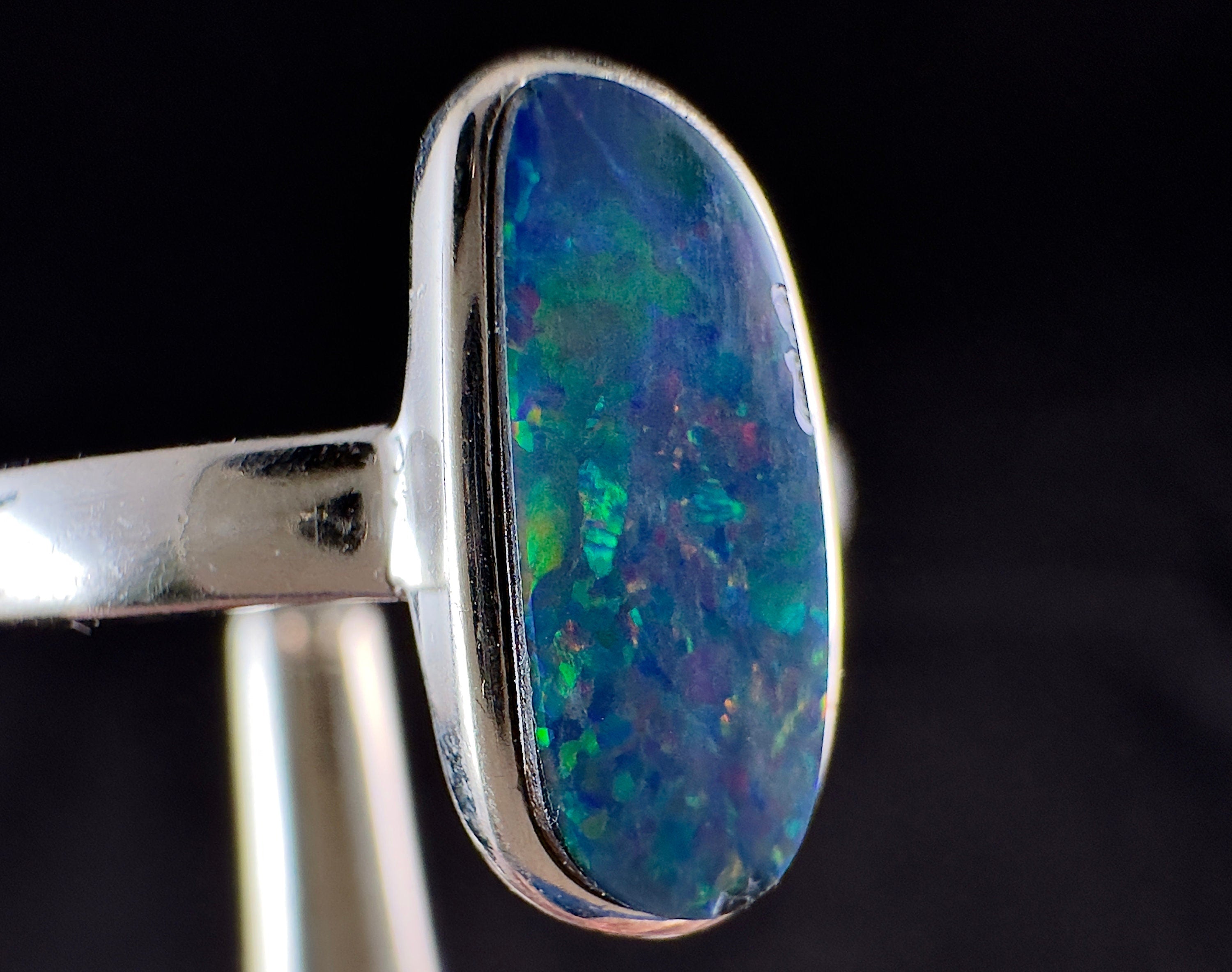 Opal Ring for Women - Sterling Silver Opal Doublet Size 8.5 | Australian Opal Bridal Jewelry | Elegant Wedding, Engagement & Anniversary Gift